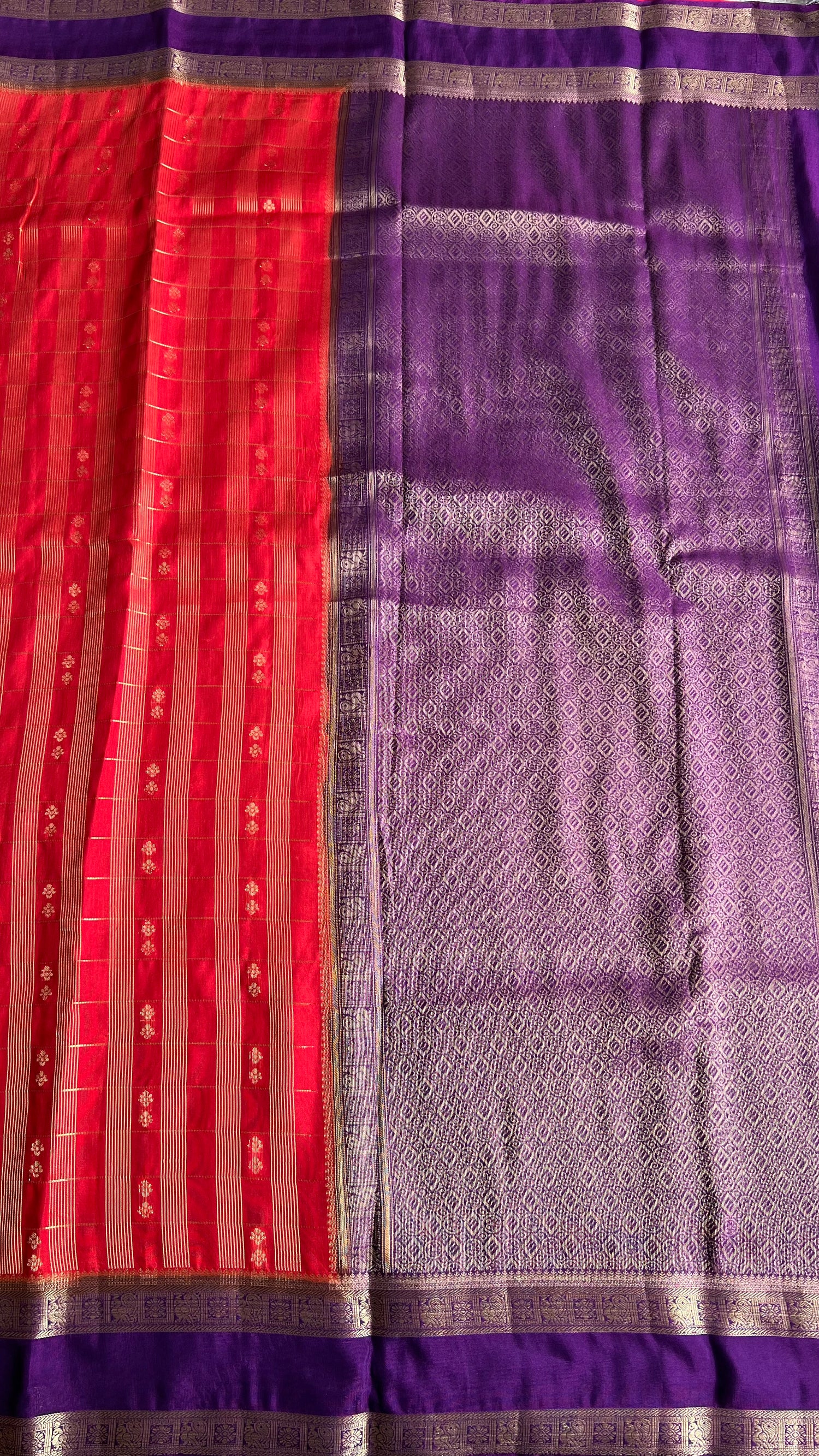CREPE SILK SAREE SUV5476-RED WITH PURPLE