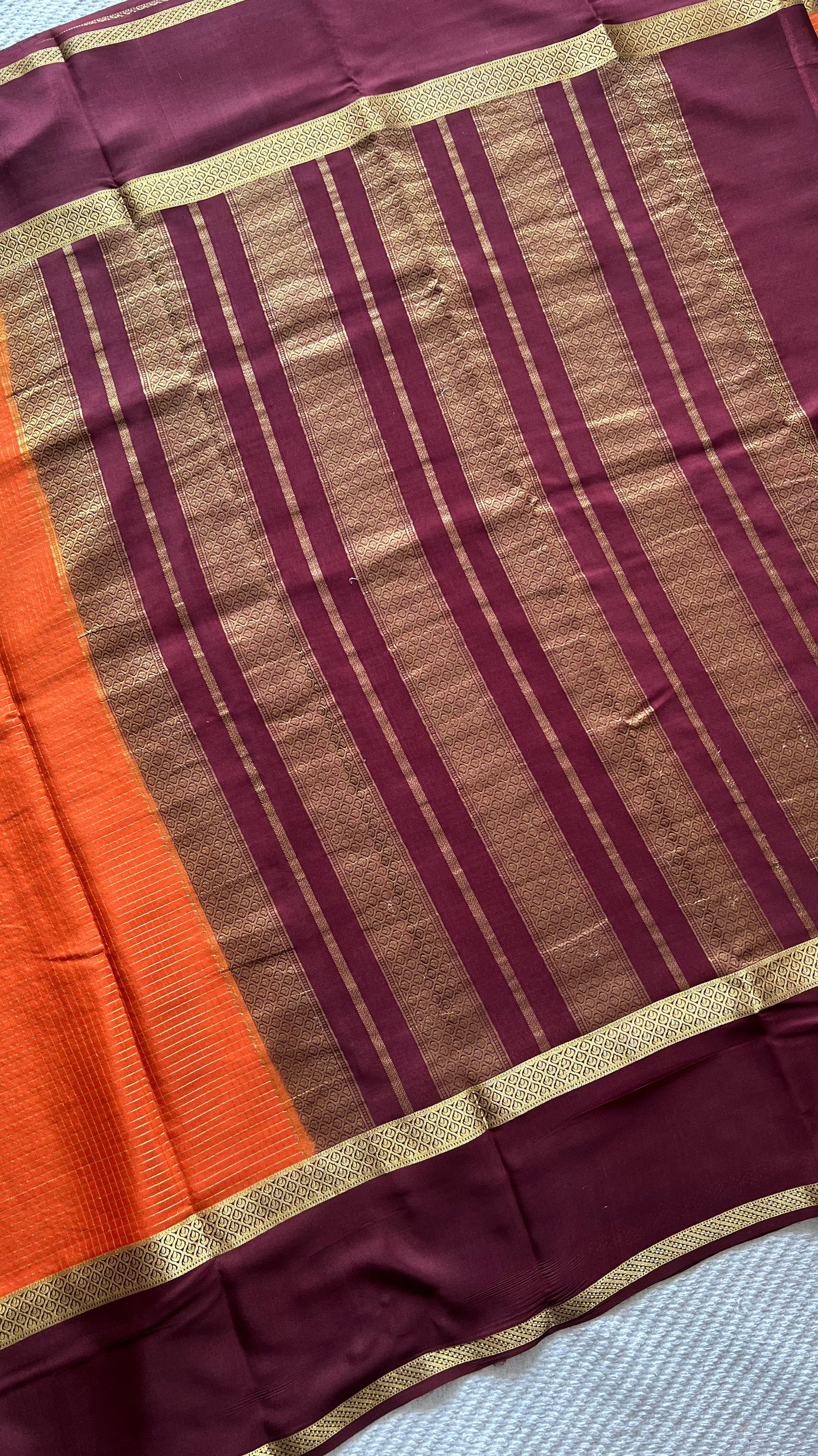 PSUV279-RUST WITH COFFEEBROWN PURE MYSORE CREPE SILK