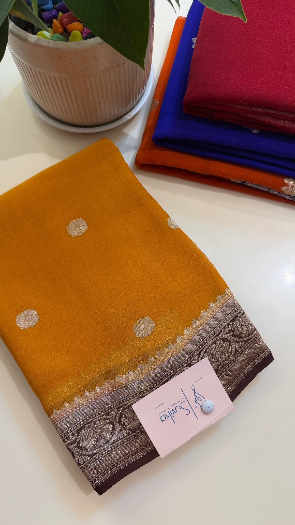 PURE CHIFFON PSB238-MUSTARD WITH COFFEEBROWN