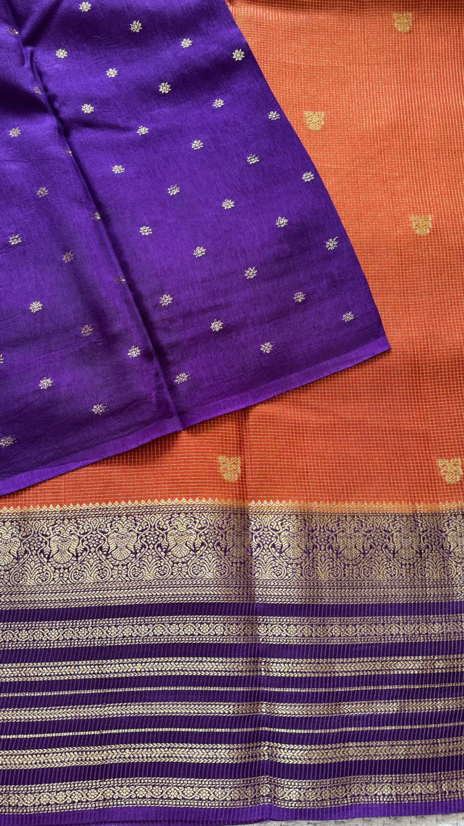 CREPE SILK SAREE SUV5455-ORANGE WITH PURPLE