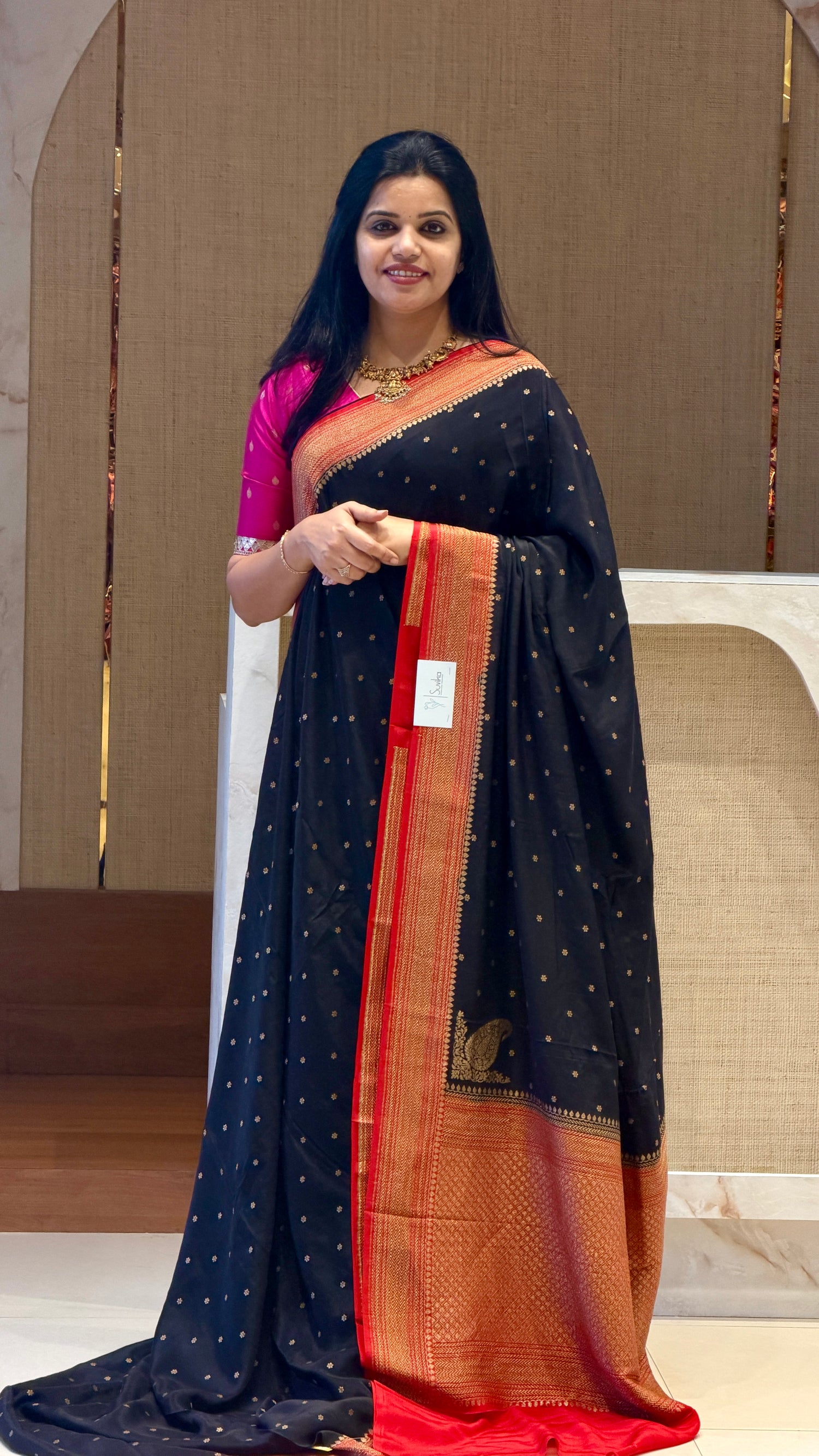 PSUV226-BLACK WITH RED pure banarasi crepe silk saree