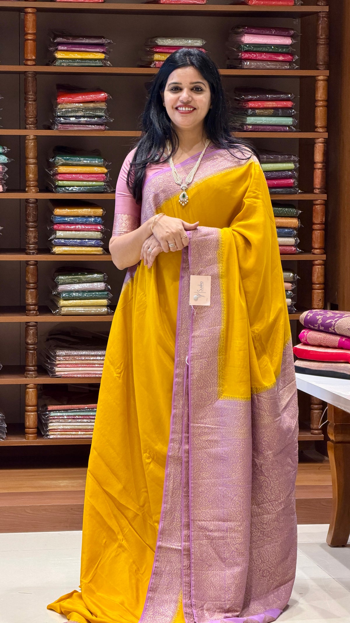 PURE BANARASI CREPE SAREE PSJV298-YELLOW