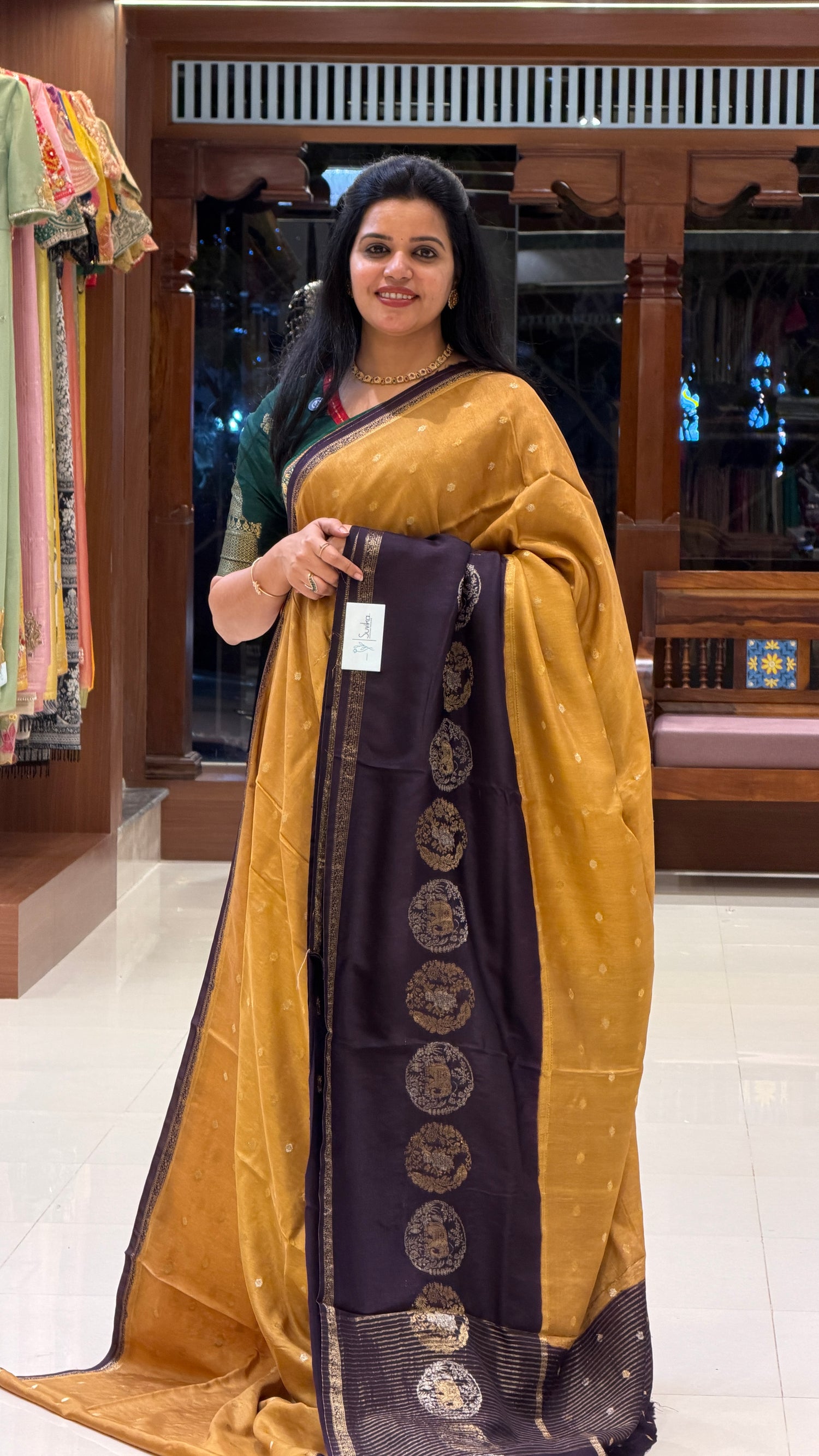 CREPE SILK SAREE SUV5389-MUSTARD WITH GRAPE