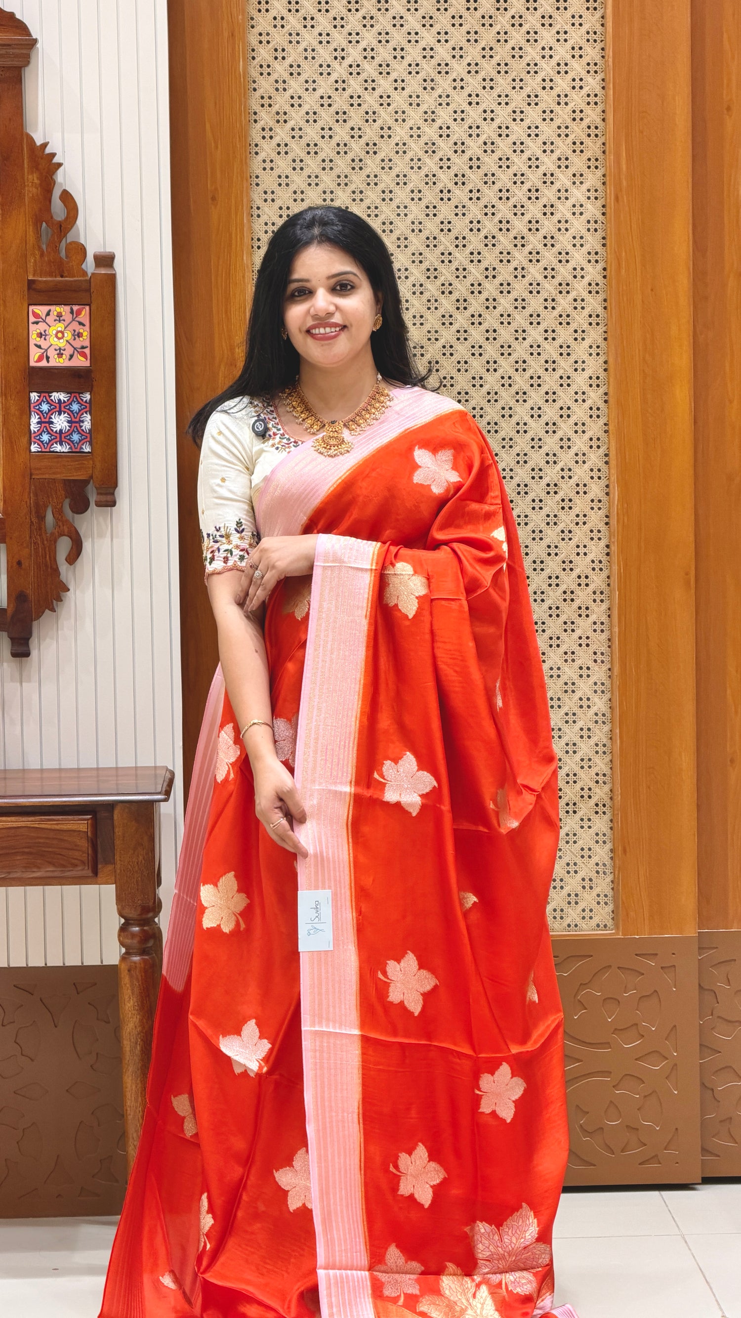BANARASI CREPE SILK SUV4852-ORANGE WITH BABYPINK