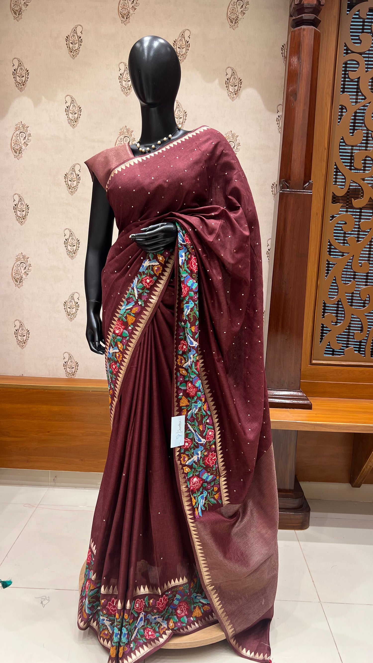 TUSSER CREPE SAREE SUV5420-WINE