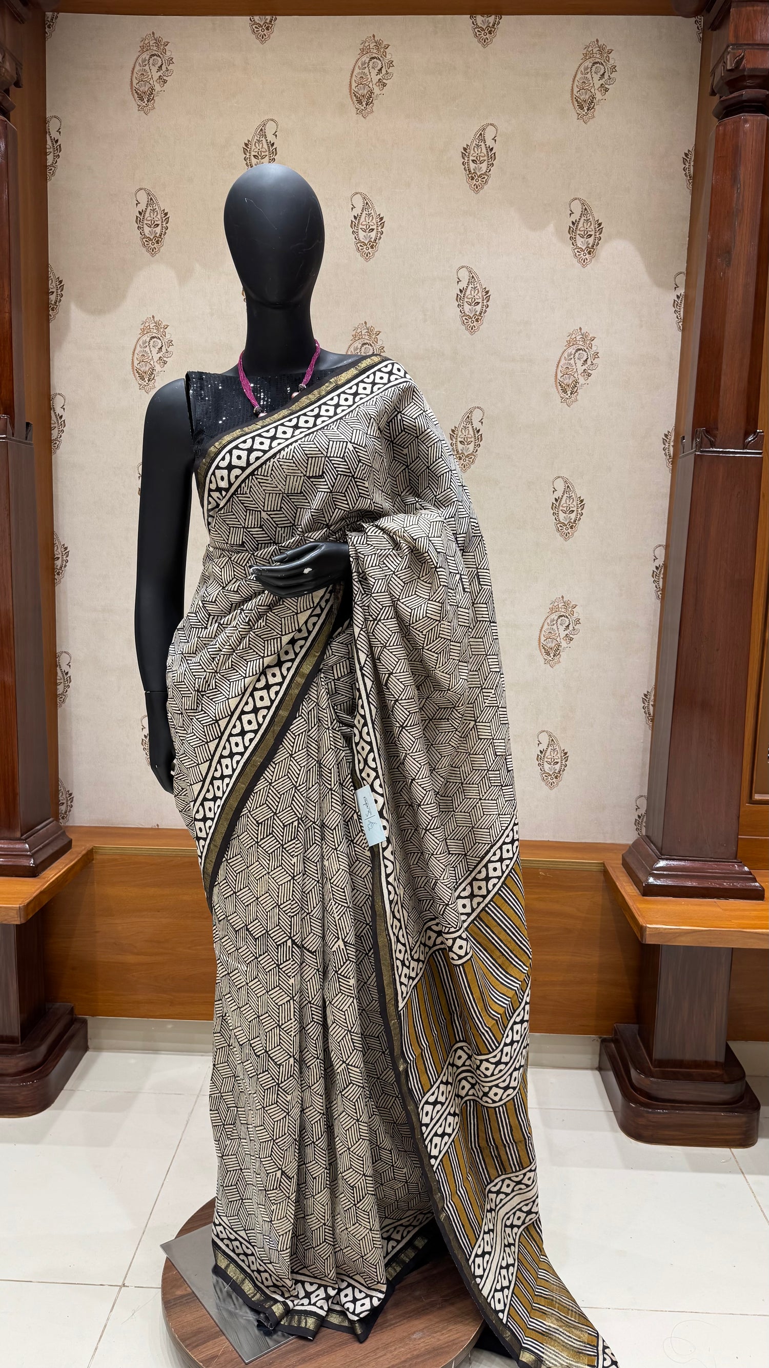 SUV4917-BLACK Pure Chanderi silk cotton