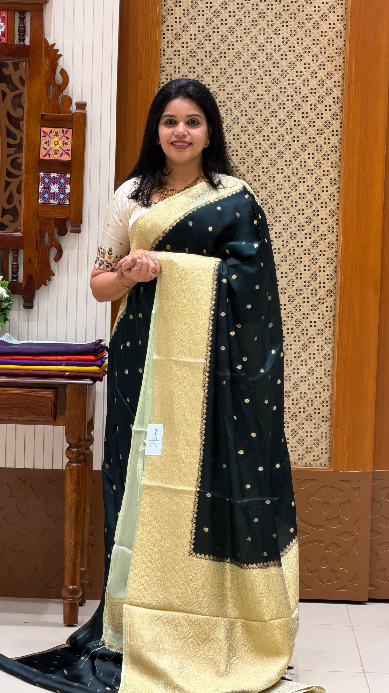 BANARASI SATIN SUV4872-BOTTLEGREEN WITH PISTA