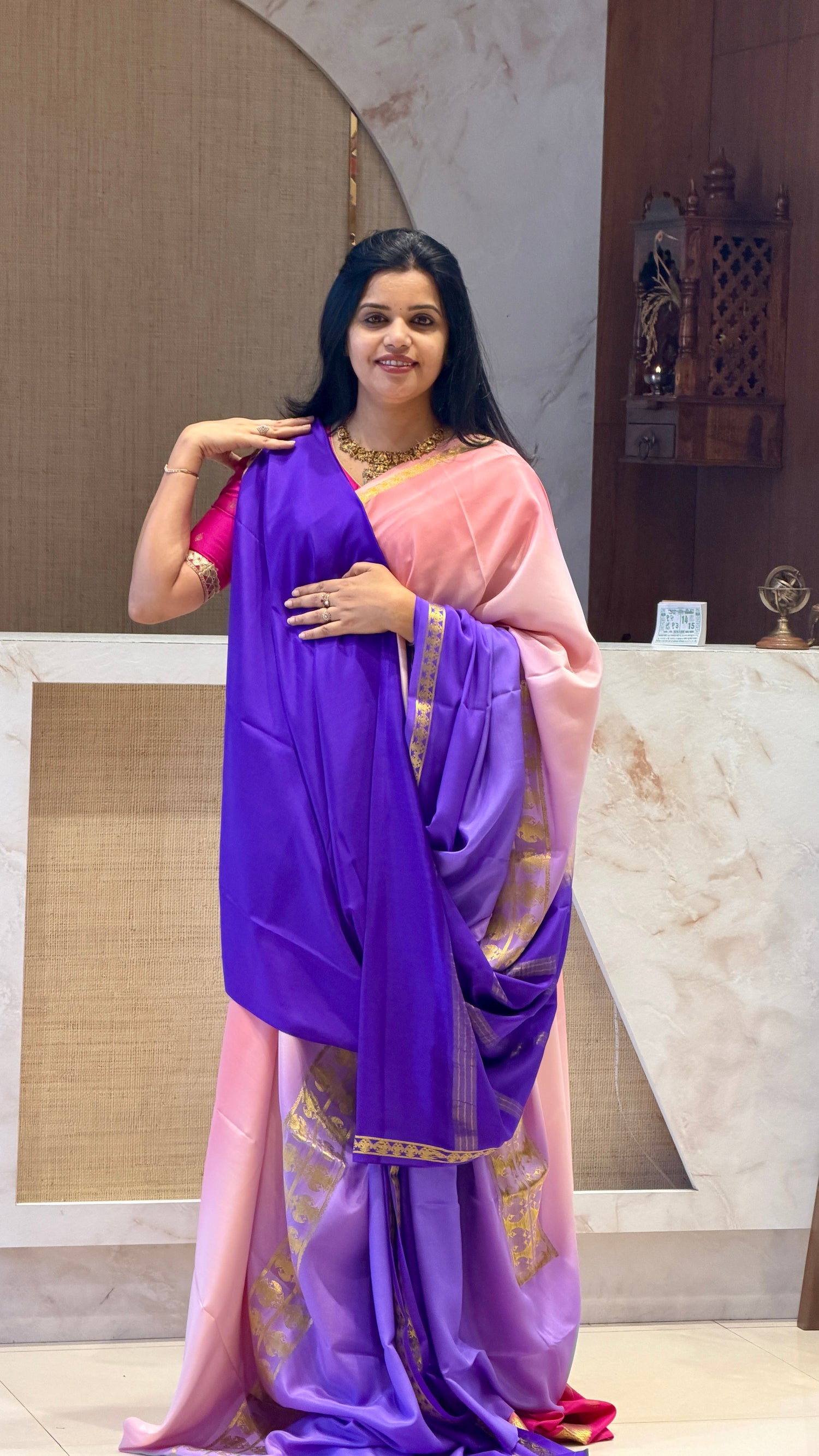 PSUV275-LAVENDER WITH PINK PURE MYSORE SILK SRAEE