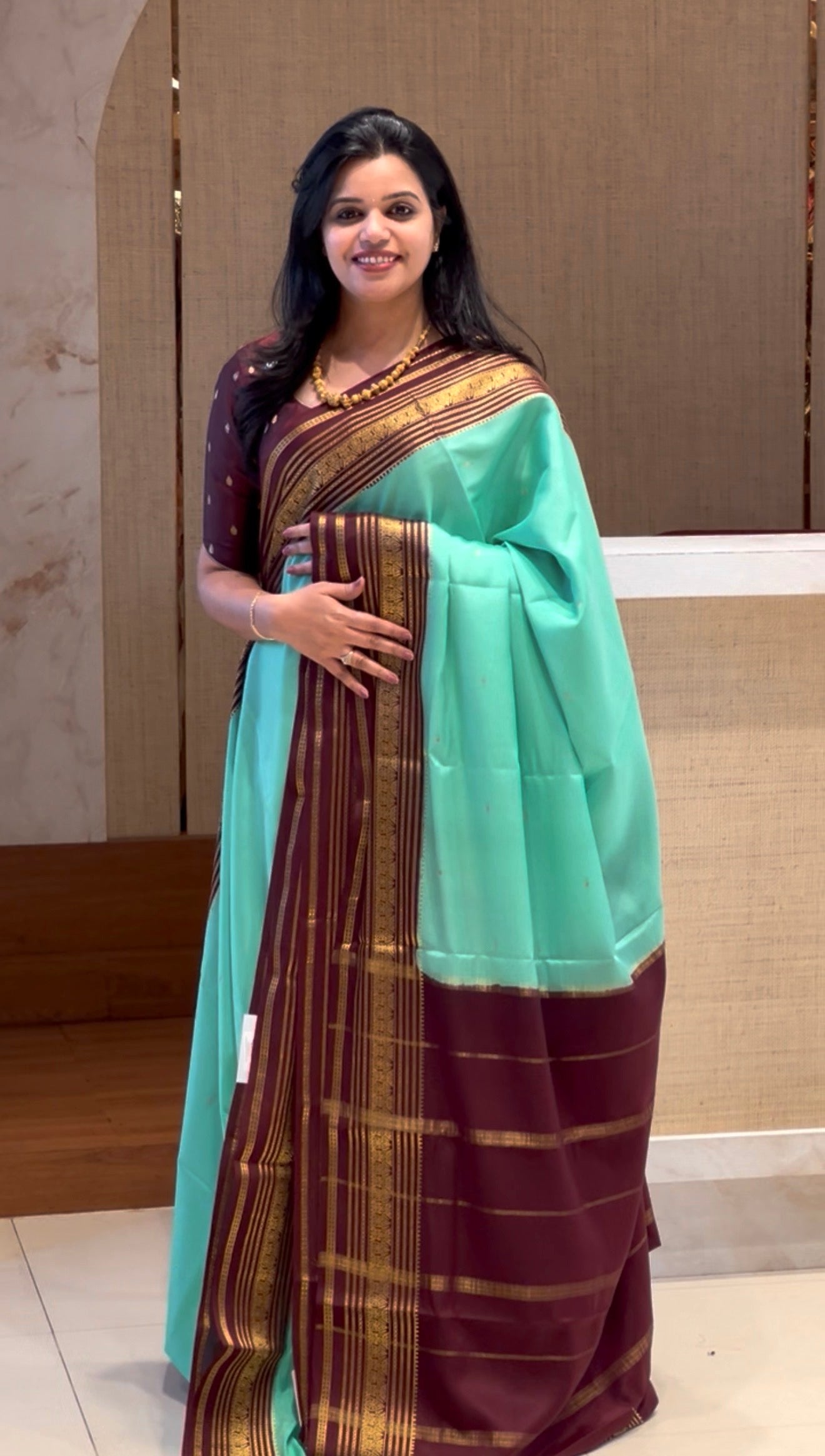 PSUV204-SEAGREEN WITH COFFEEBROWN PURE MYSORE SILK