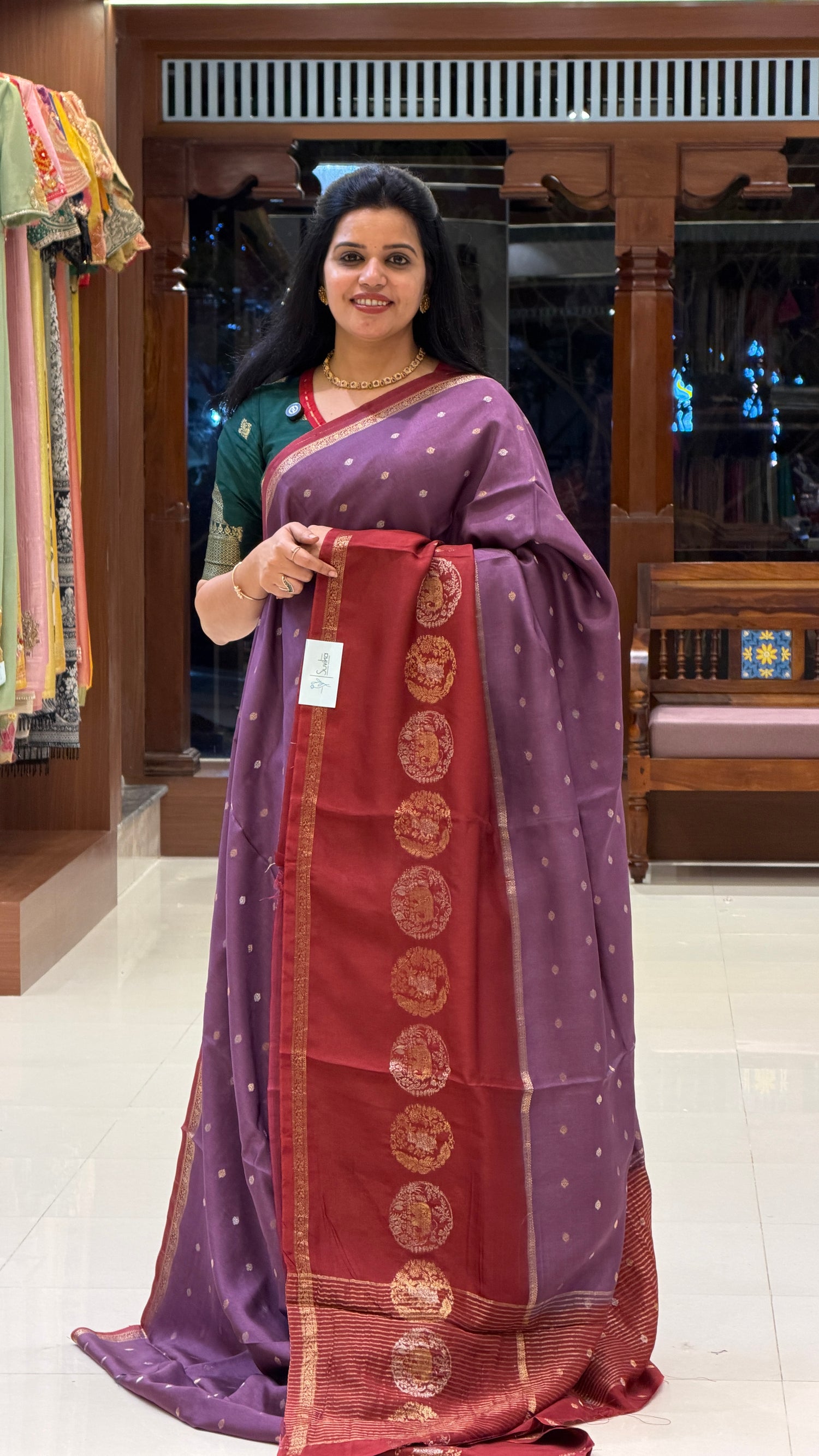 CREPE SILK SAREE SUV5389-LAVENDER WITH WINE