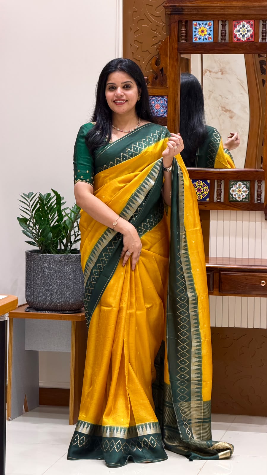 TUSSER CREPE SILK SAREE SUV6089-MUSTARD
