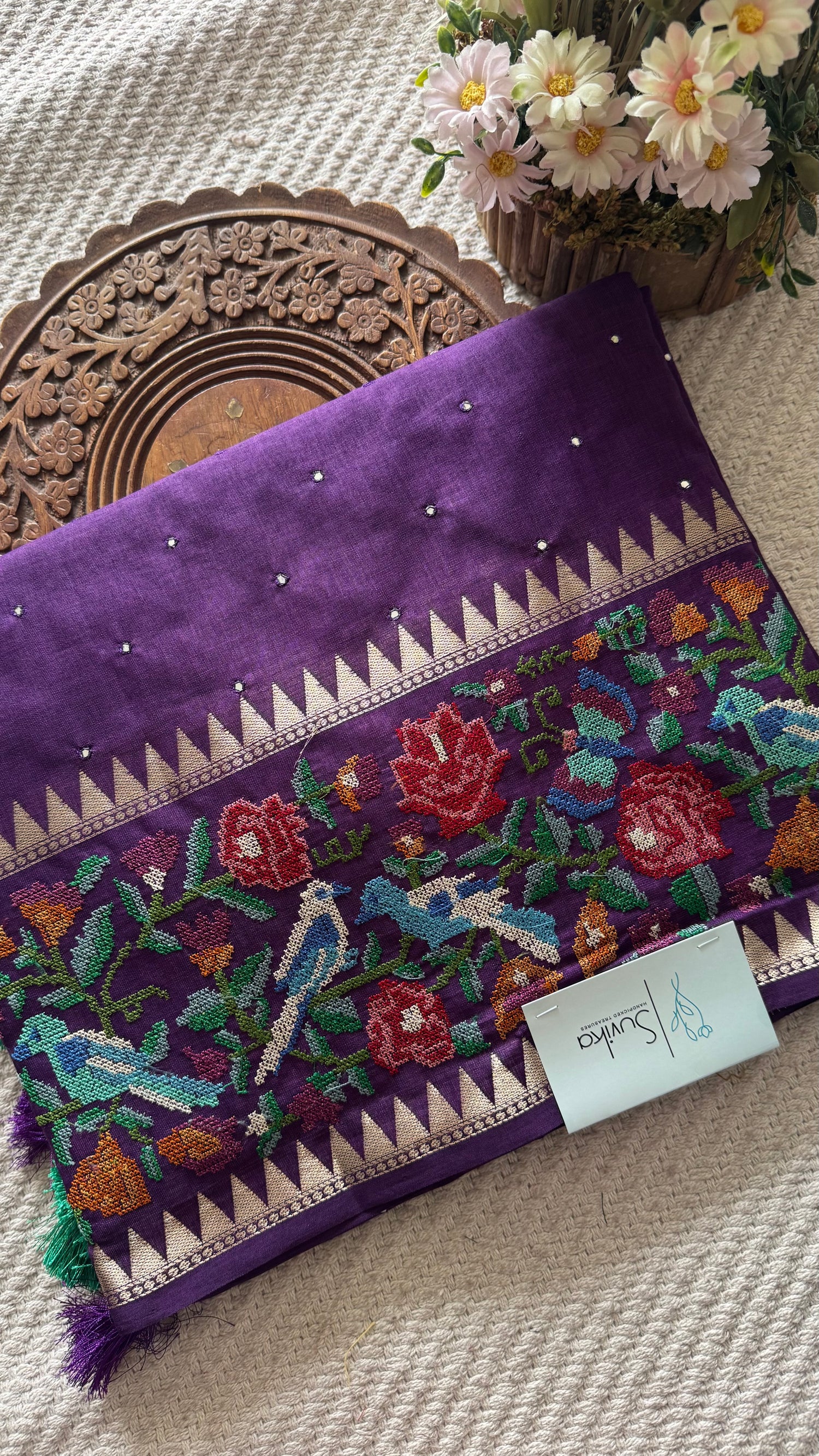 TUSSER CREPE SAREE SUV5420-PURPLE