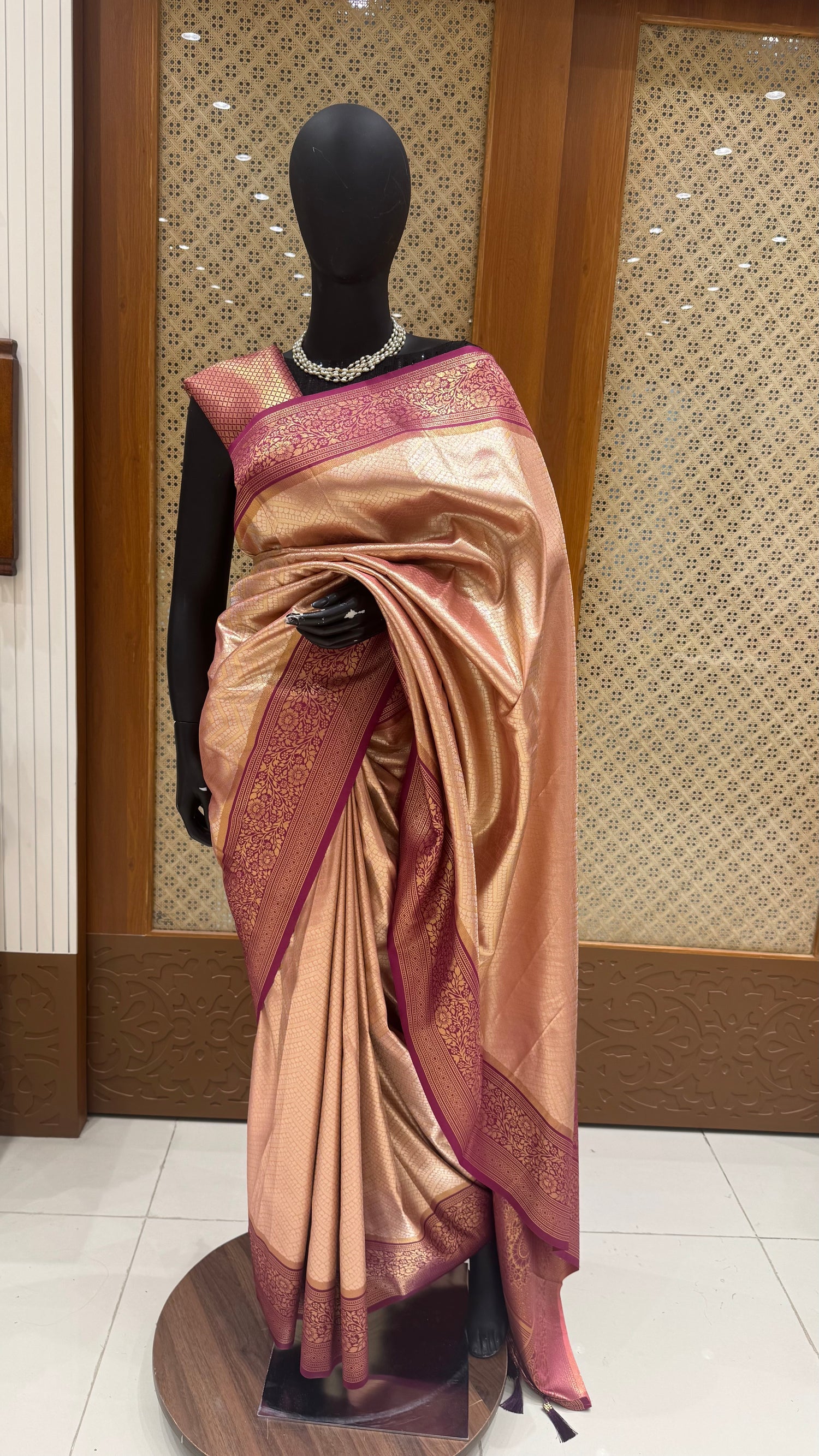 SEMI KANCHI SILK SUV2156-PEACH ZIGZAG