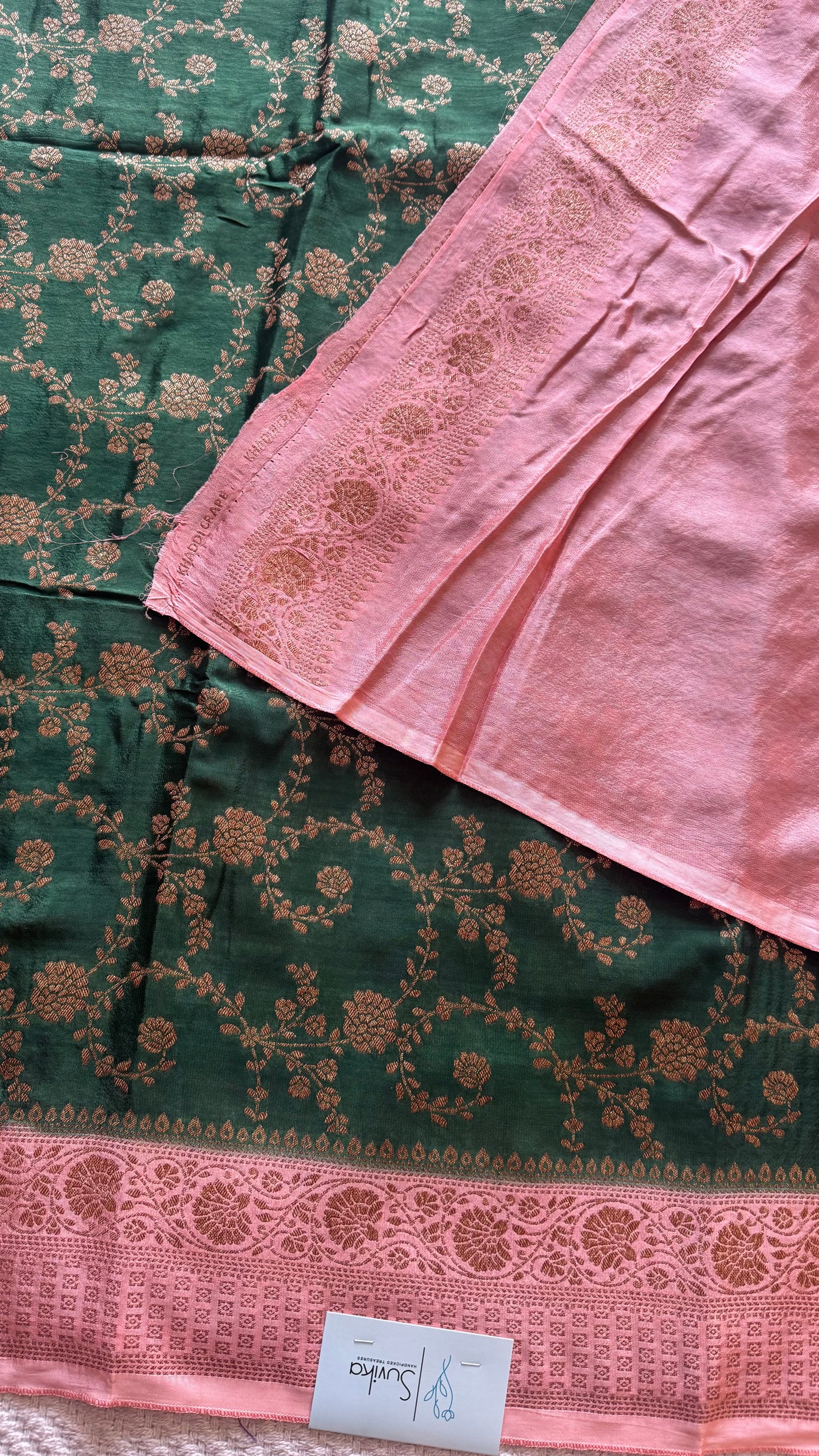 BANARASI CREPE SUV5785-BOTTLEGREEN WITH PEACH