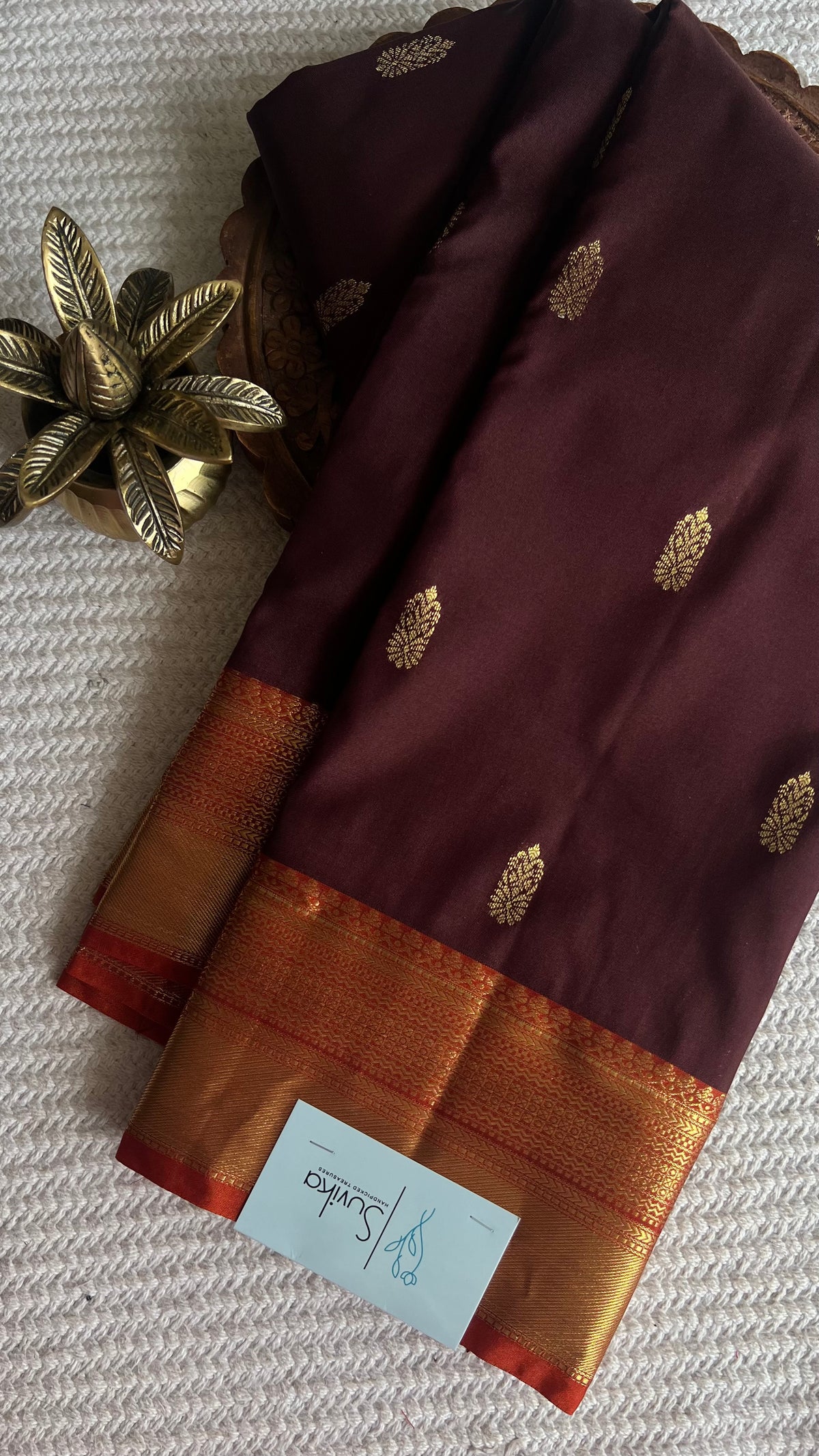 SEMI KANJIVARAM SILK SUV5752-COFFEEBROWN WITH ORANGE