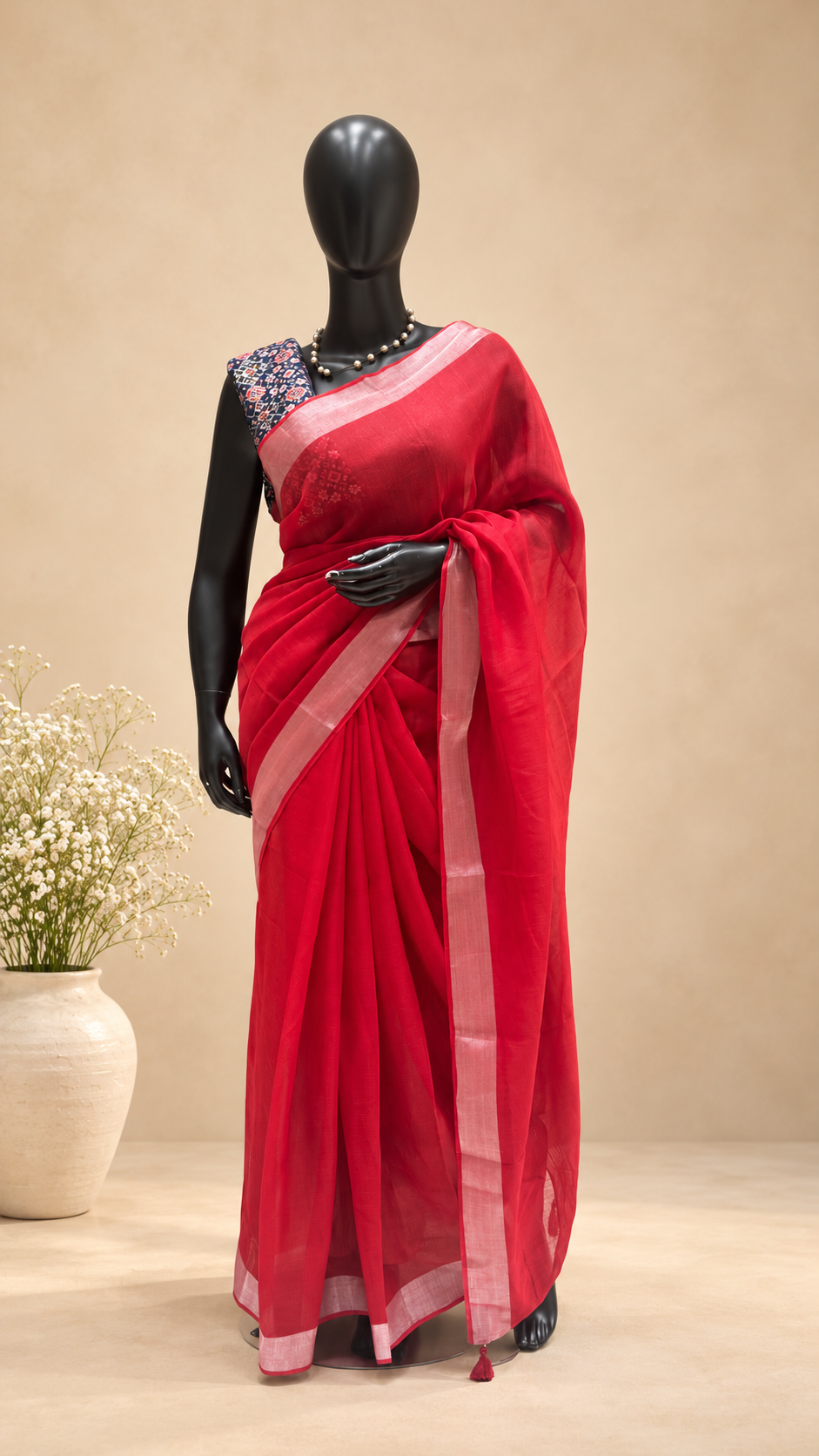 LINEN COTTON SAREE SUV5940-RED