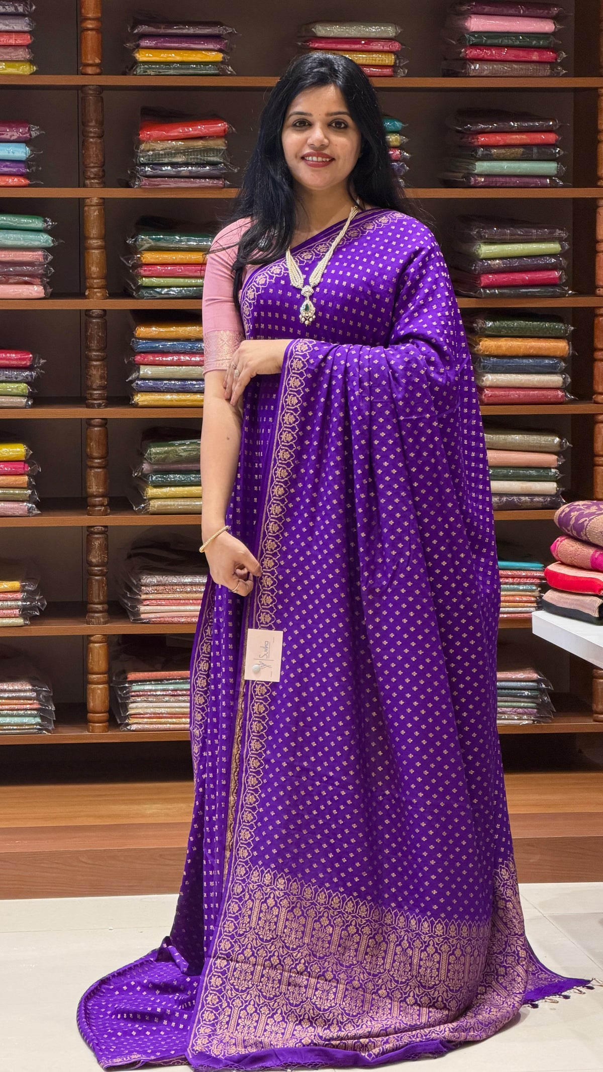 PURE BANARASI CREPE SAREE PSGM484-PURPLE
