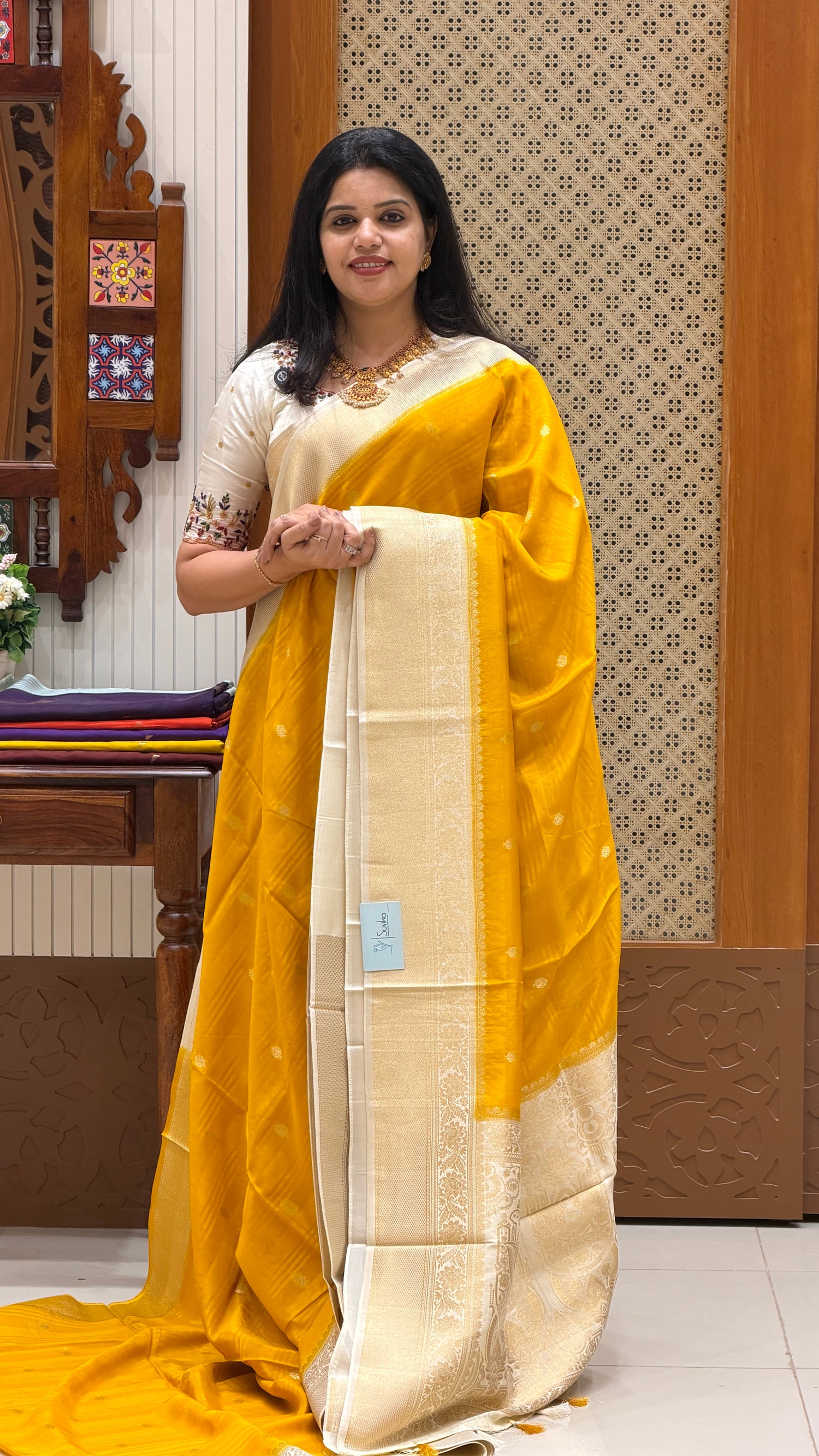 BANARASI CREPE SUV4394-YELLOW WITH OFFWHITE