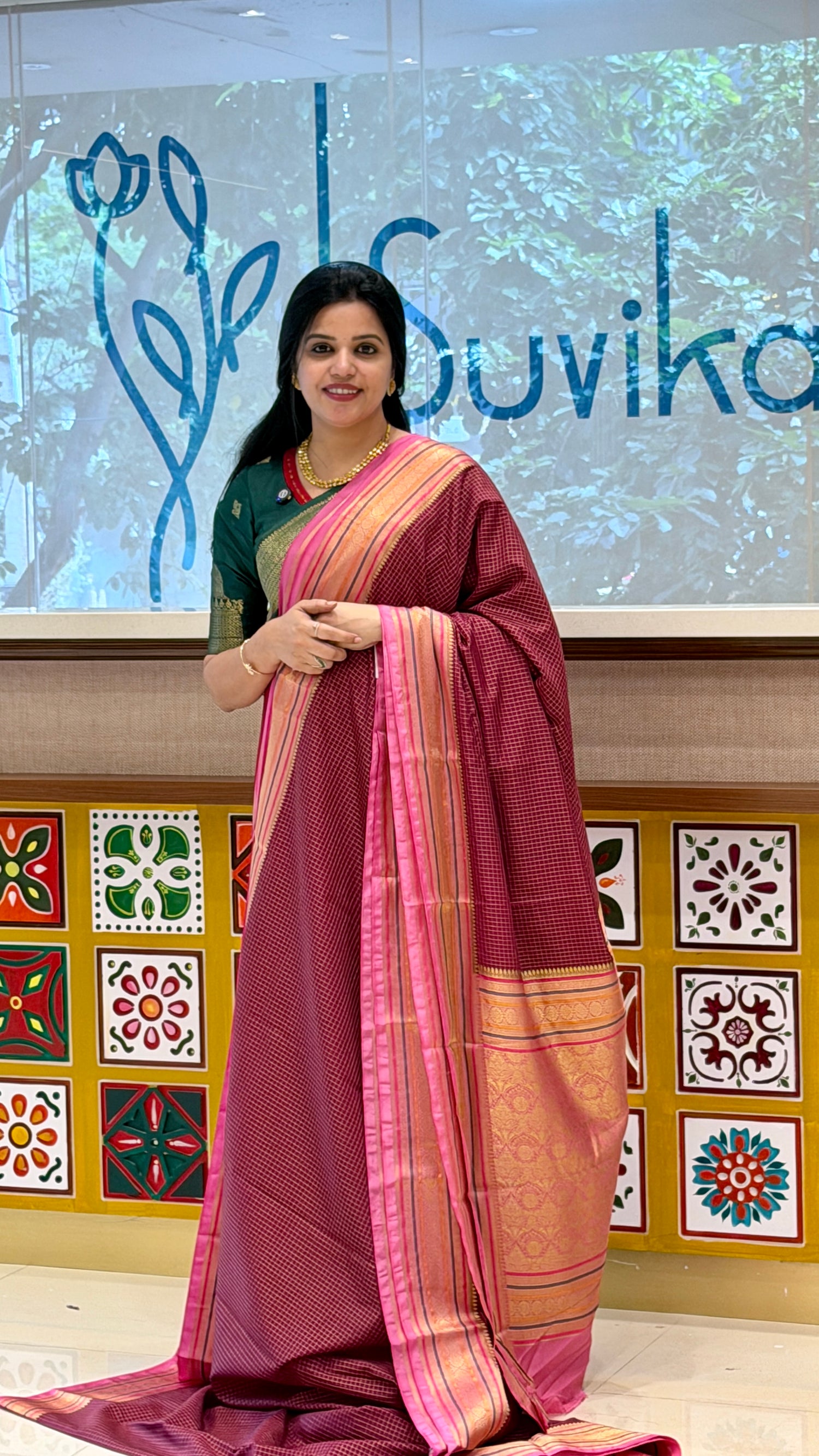 MYSORE CREPE SUV5605-WINE WITH BABYPINK