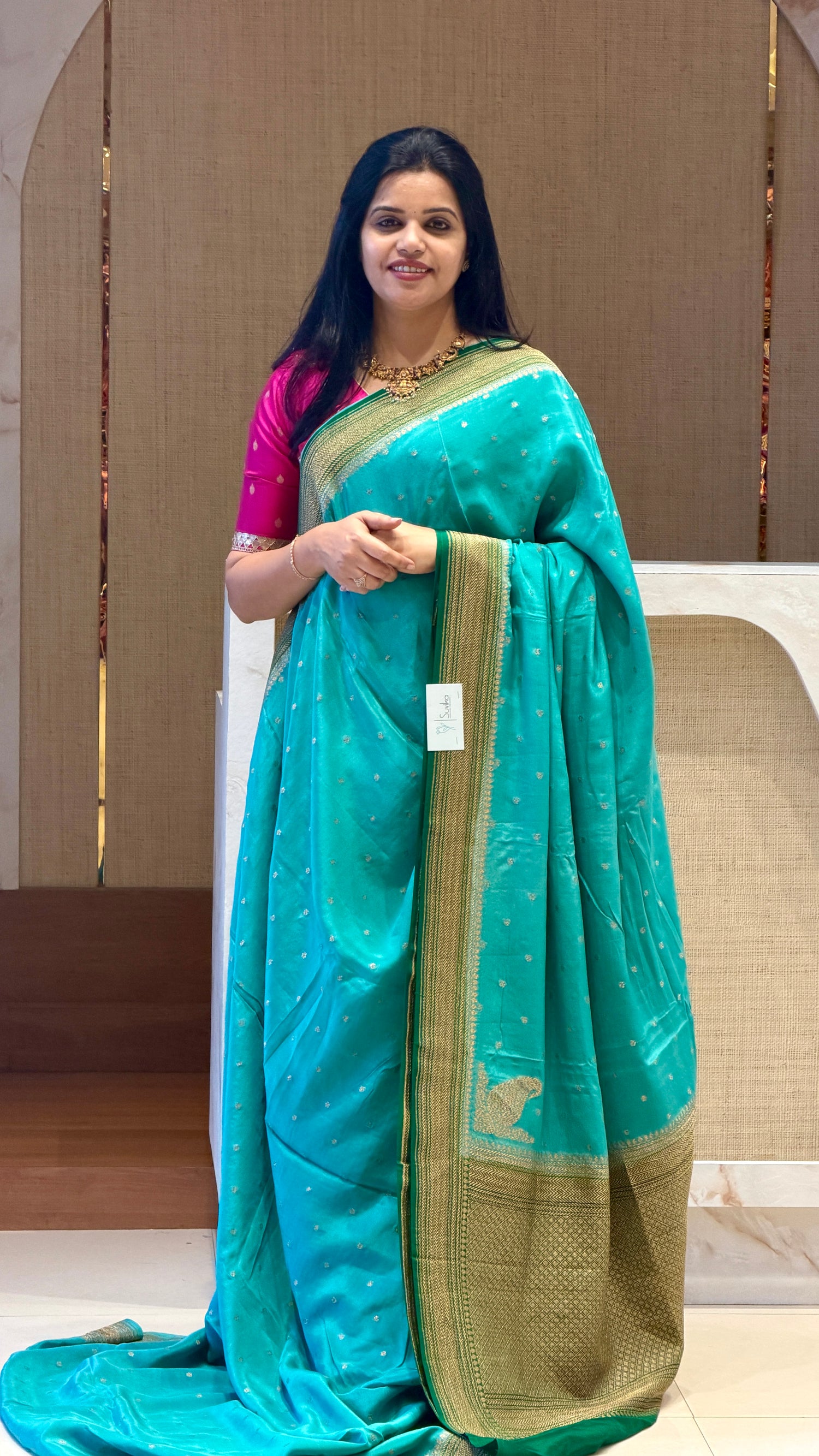 PSUV226-SEABLUE WITH BOTTLEGREEN pure banarasi crepe silk saree