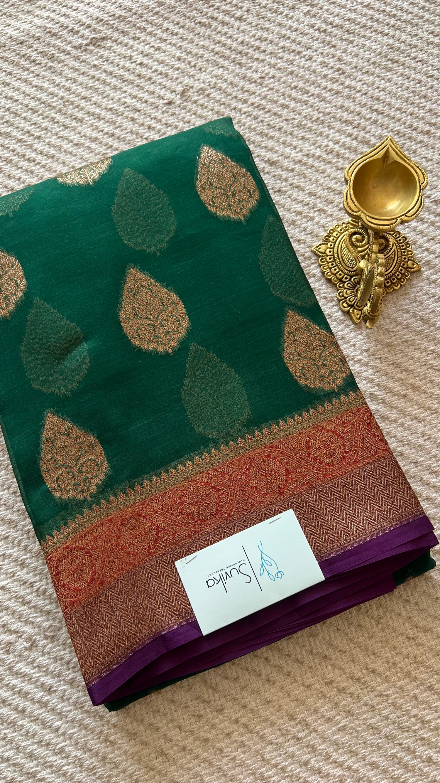 PSUV102-BOTTLE GREEN WITH WINE PURE KORA SILK SAREE