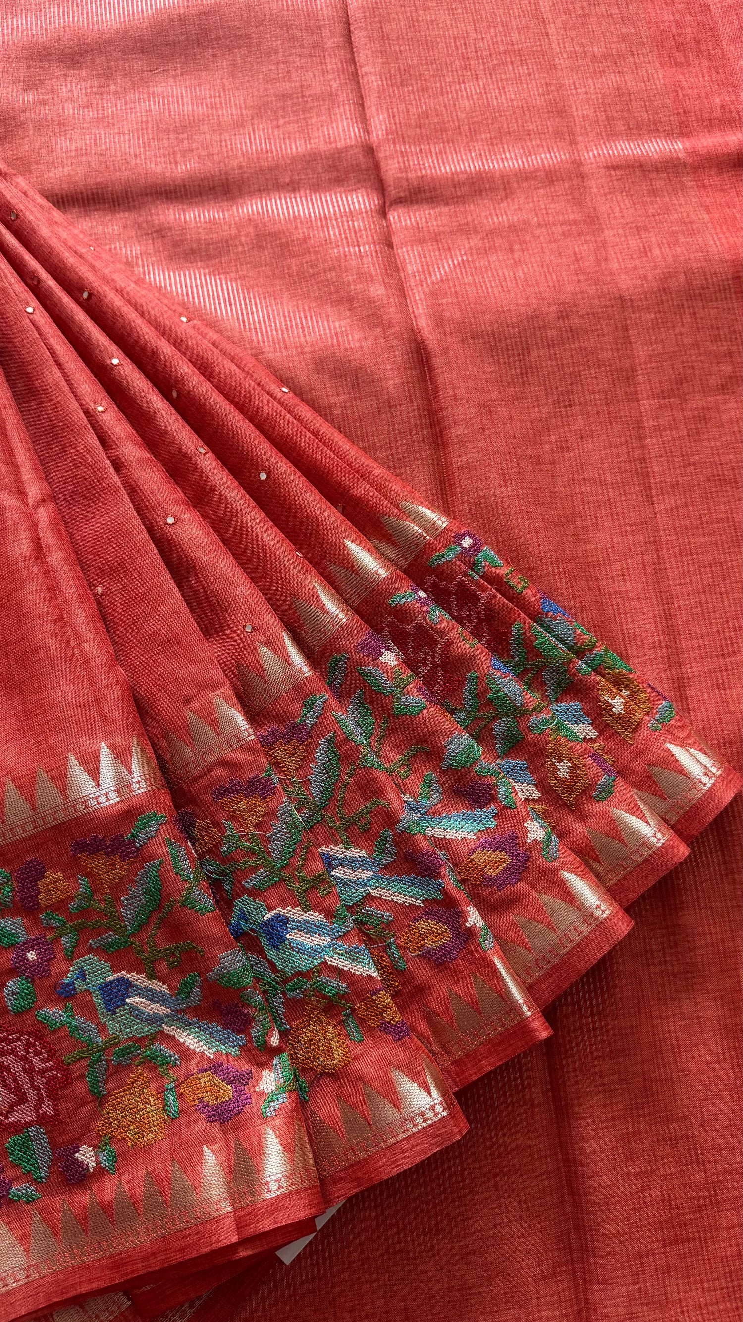 TUSSER CREPE SAREE SUV5420-RUST