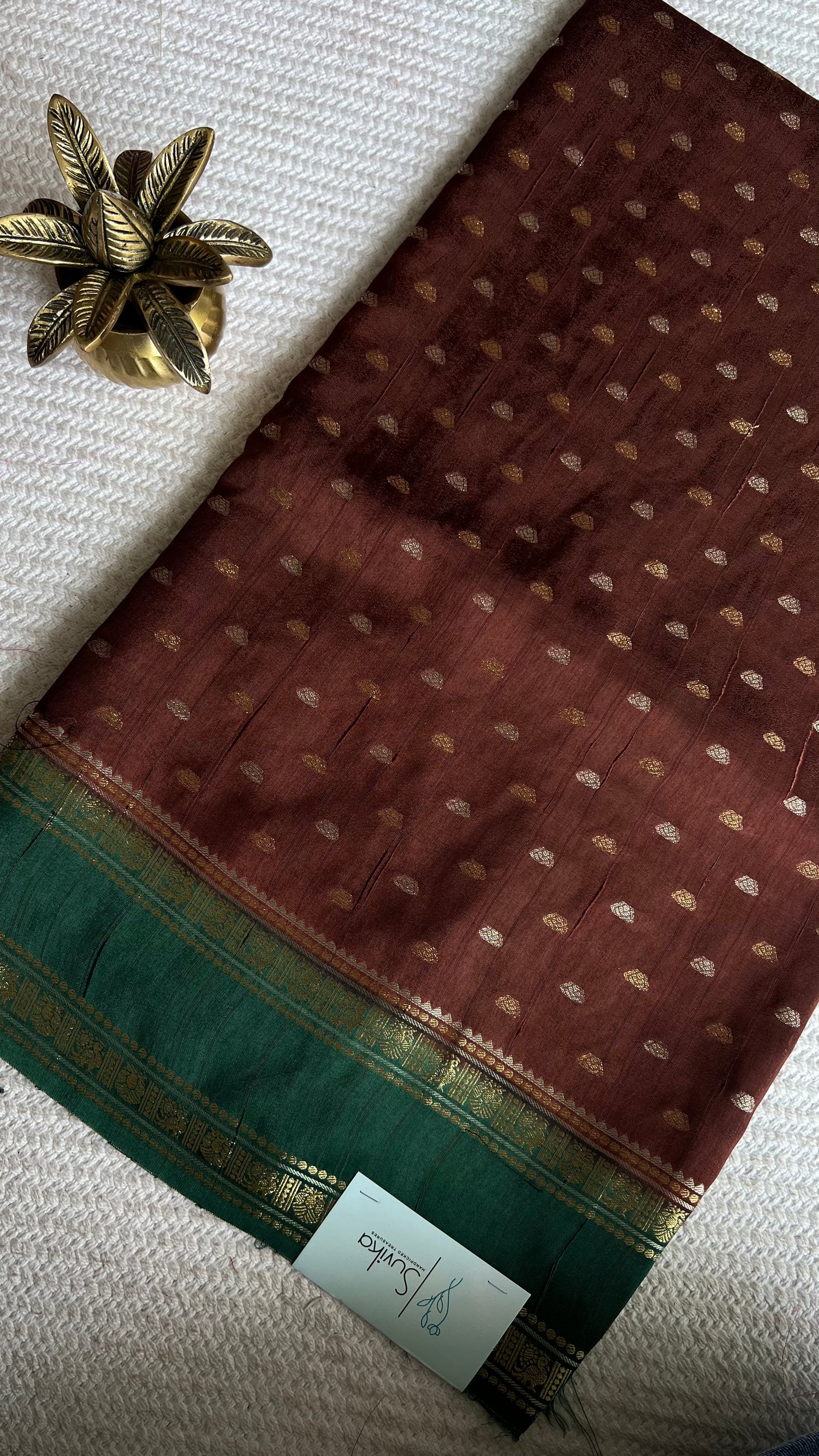 CRAPE SILK SUV5703-COFFEEBROWN WITH GREEN