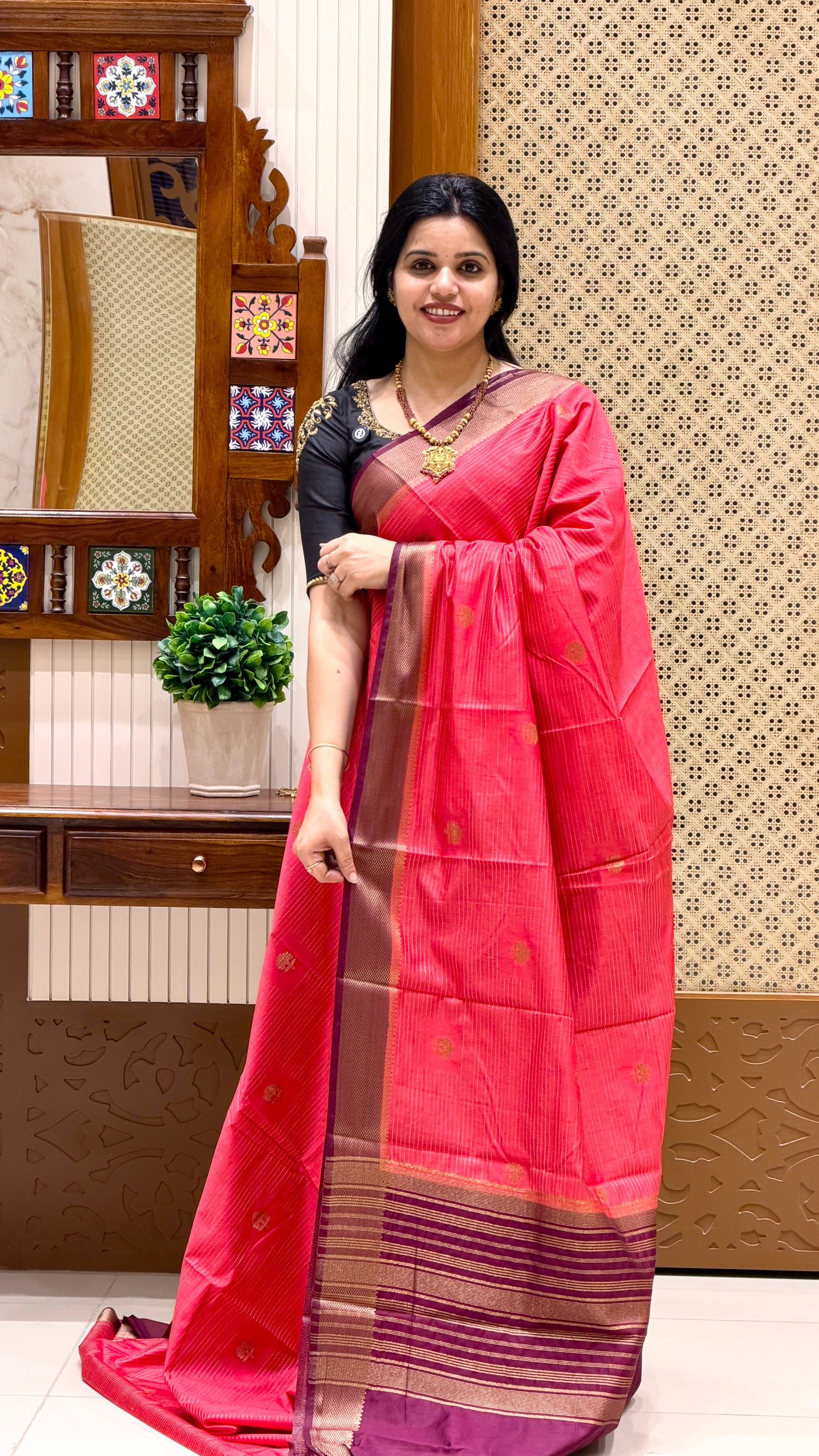 SEMI SILK SAREE SUV5314-PINK WITH WINE