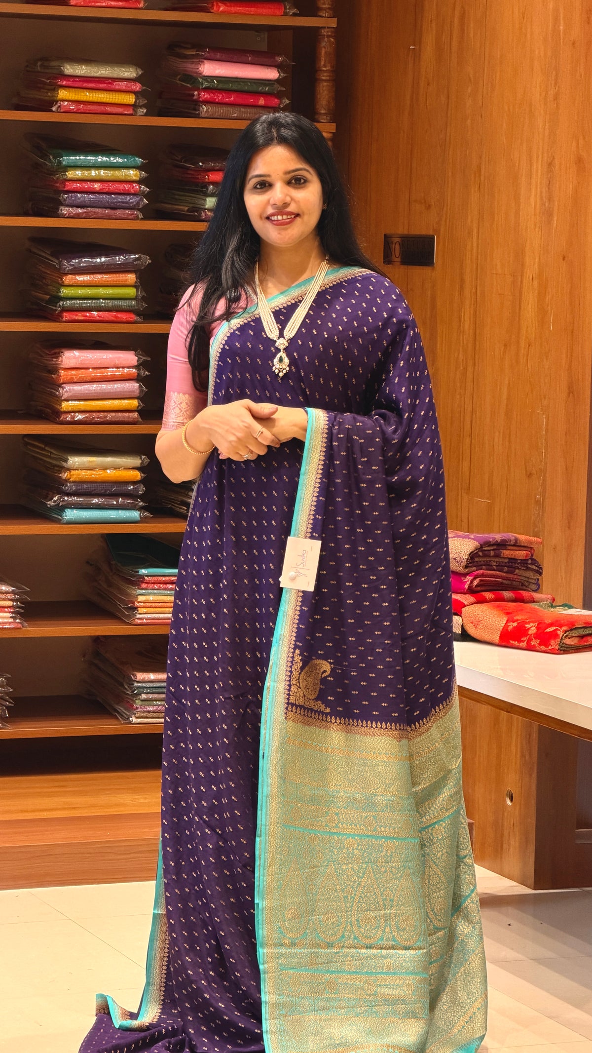 PURE CREPE SILK SAREE PSM56-NAVYBLUE