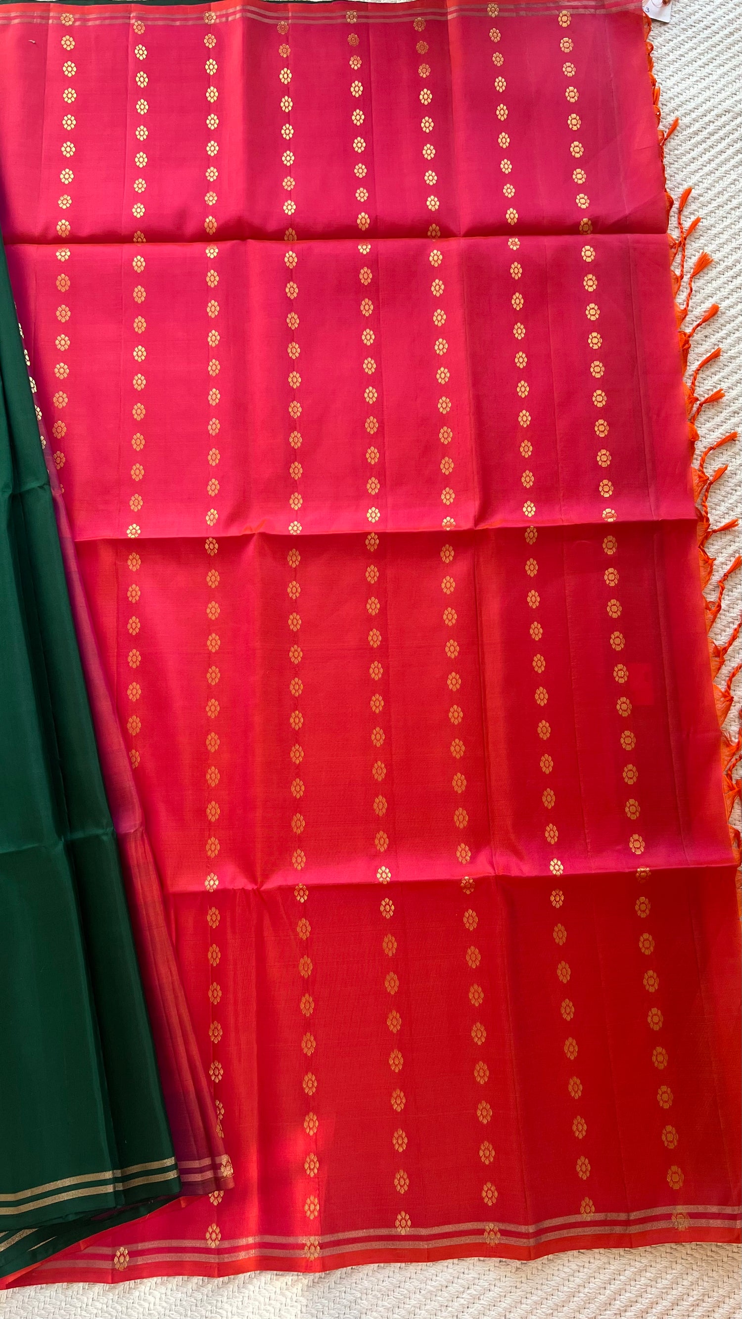 PSUV125 - BGREEN WITH ORANGE PURE SOFT SILK SAREE
