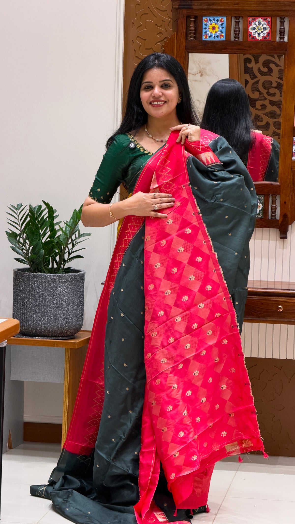 TUSSER CREPE SILK SAREE SUV6089-BOTTLEGREEN