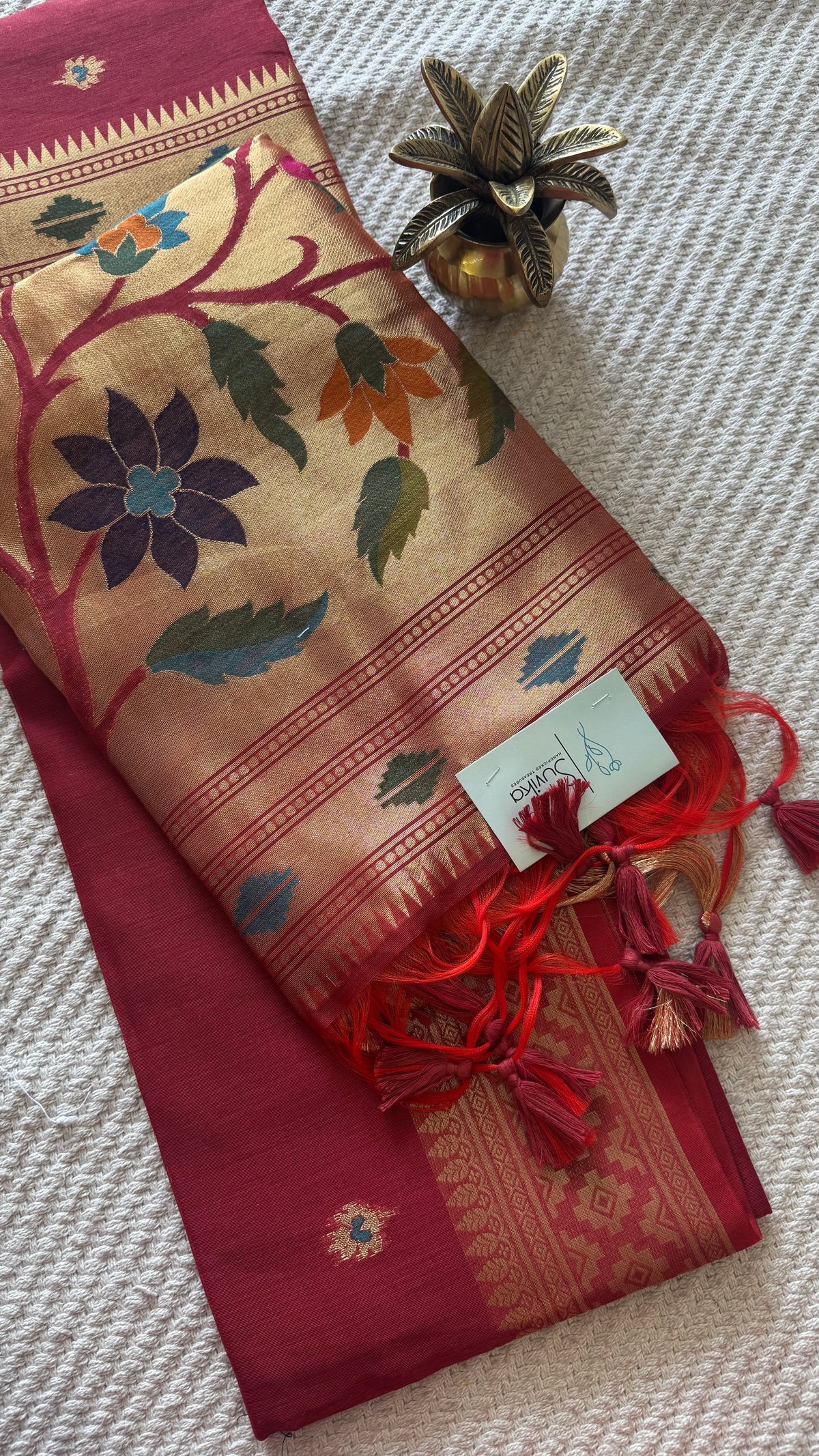 TUSSER COTTON SAREE SUV5957-RED