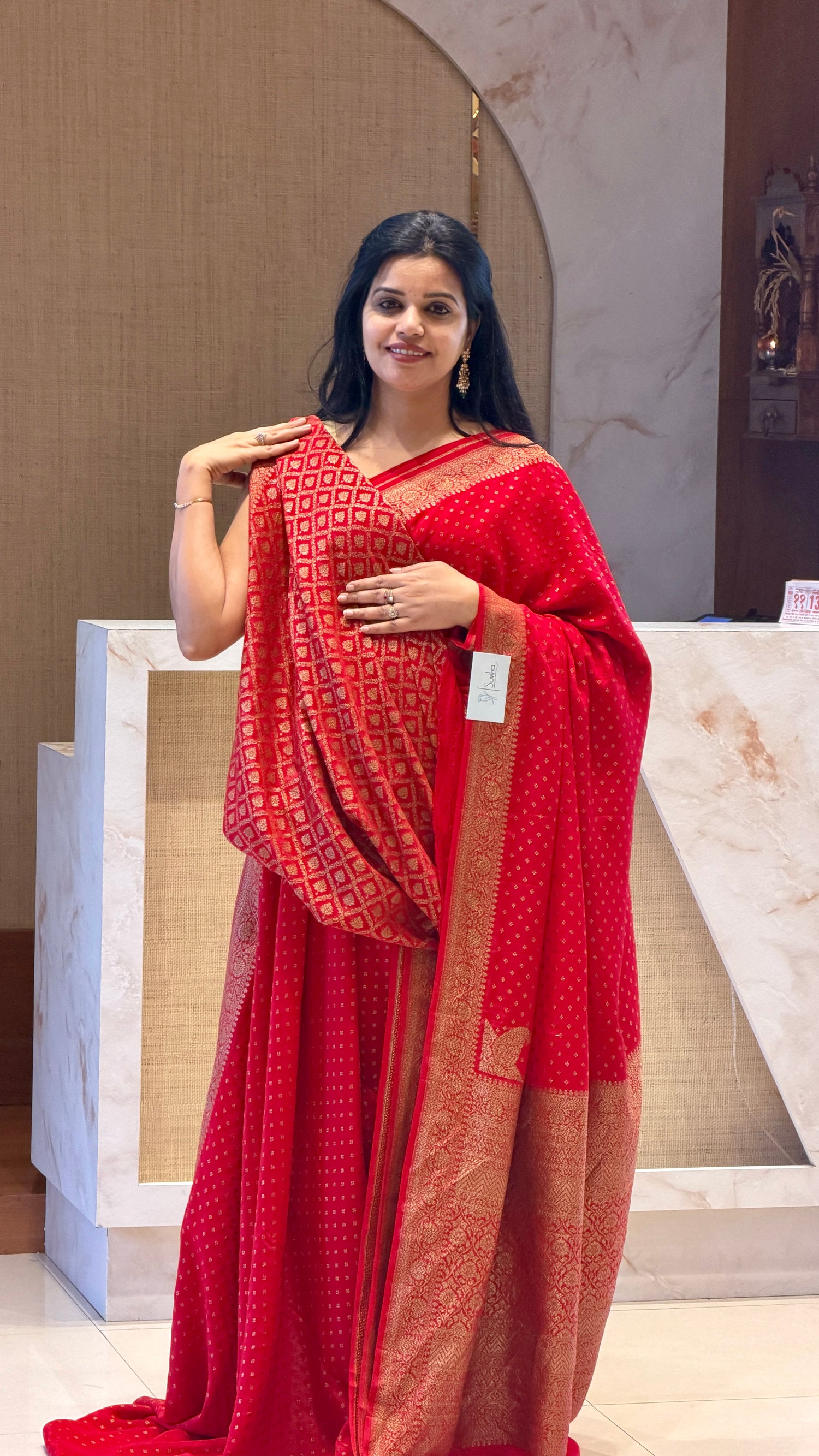 PSUV66-RED PURE BANARASI CREPE SILK SAREE