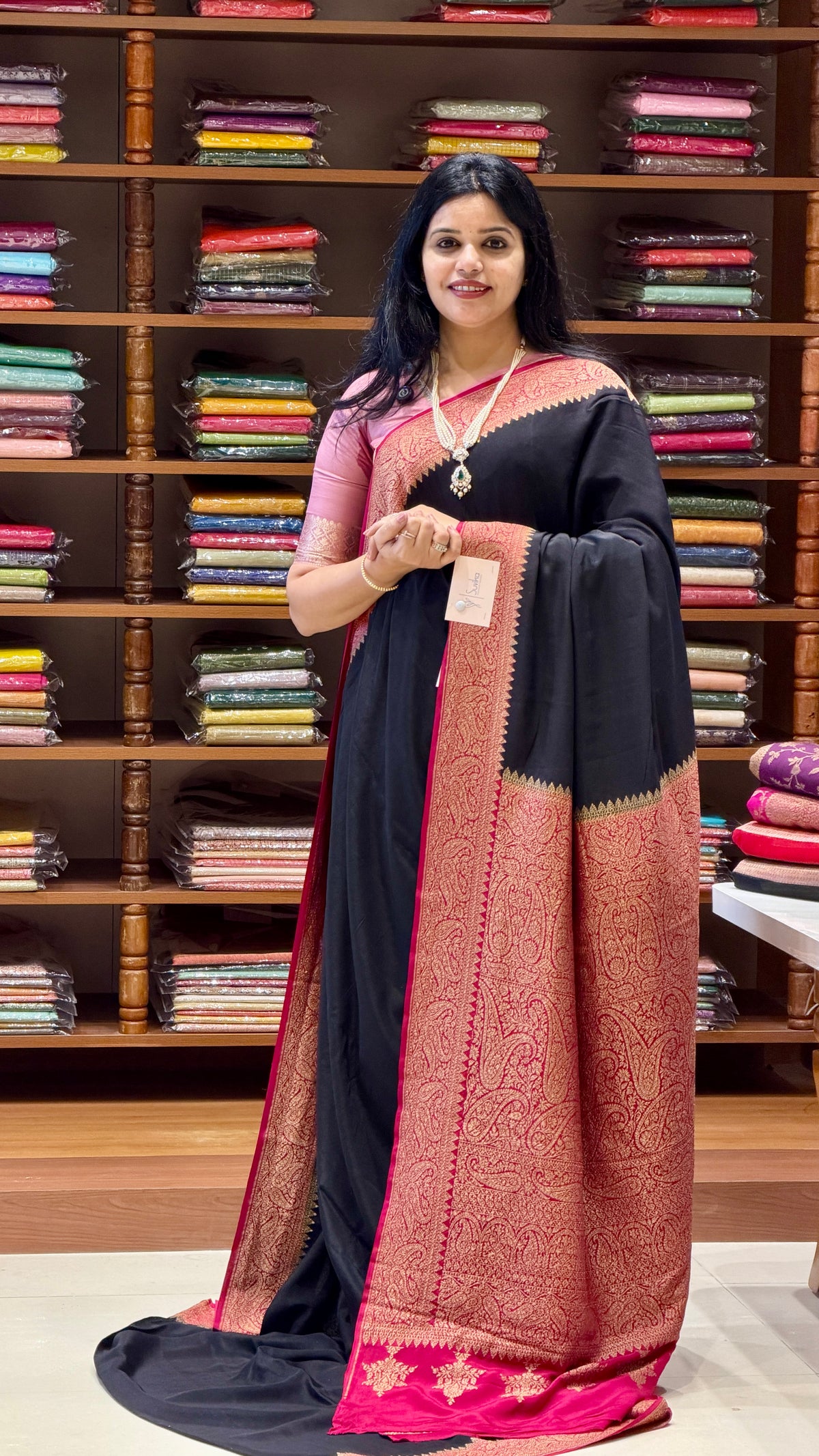 PURE BANARASI CREPE SAREE PSJV295-BLACK
