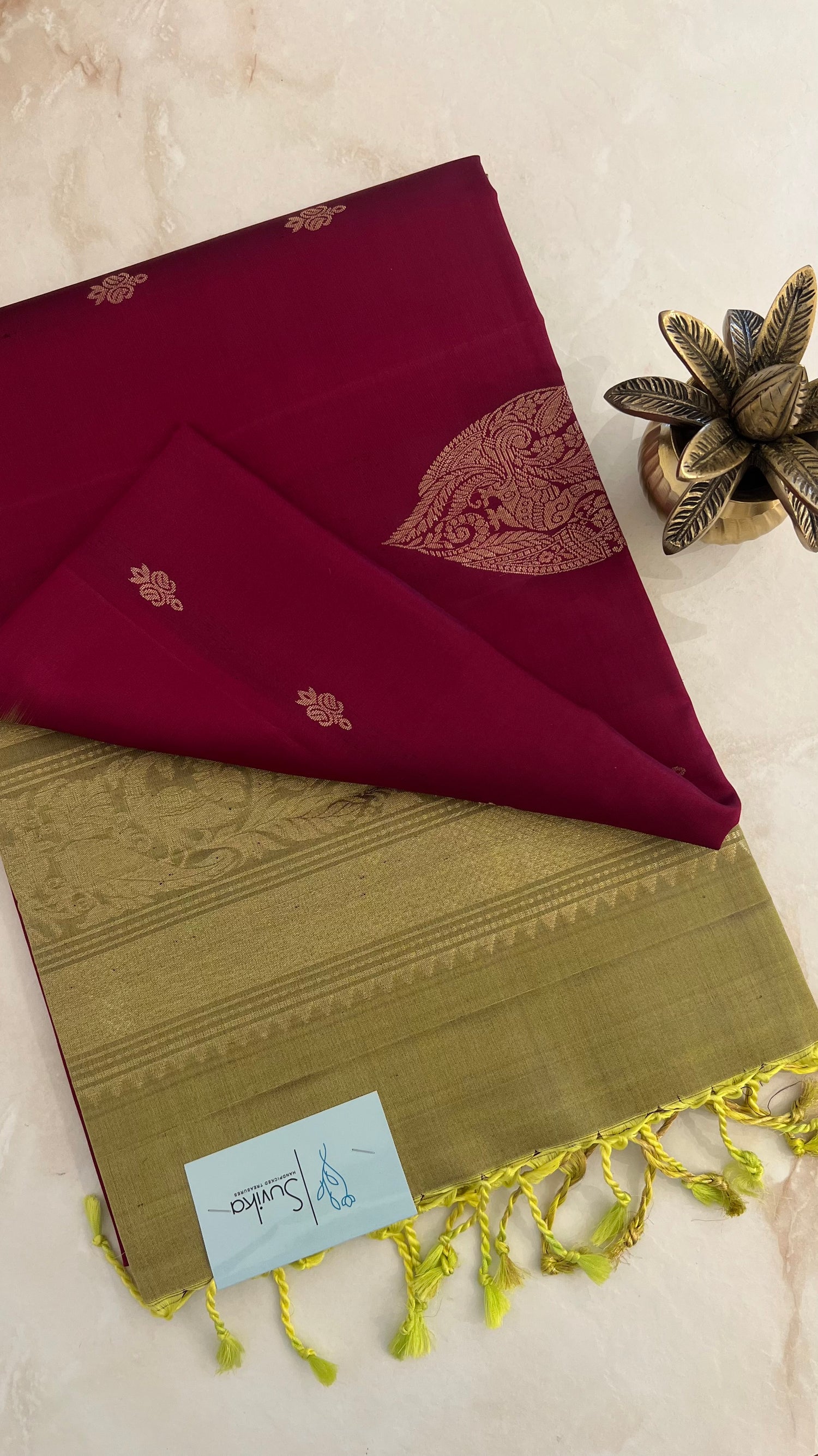 SUV3121 - MAROON WITH MINTGREEN PURE SOFT SILK SAREE