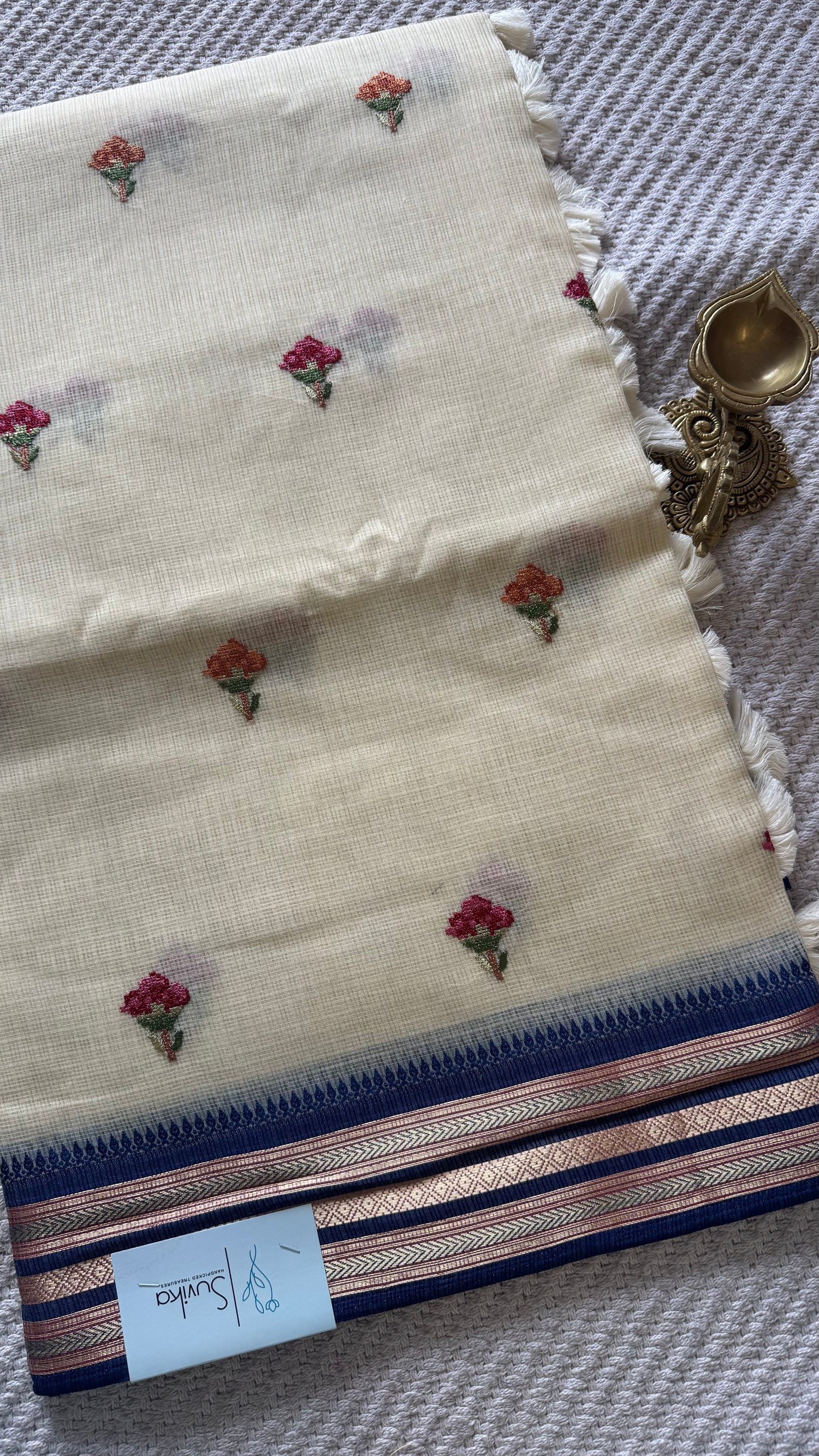 KOTA SILK SAREE SUV5507-CREAM WITH BLUE