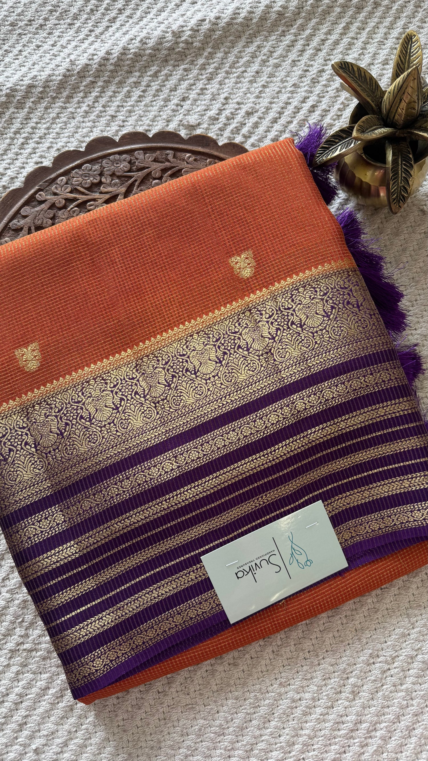 CREPE SILK SAREE SUV5455-ORANGE WITH PURPLE