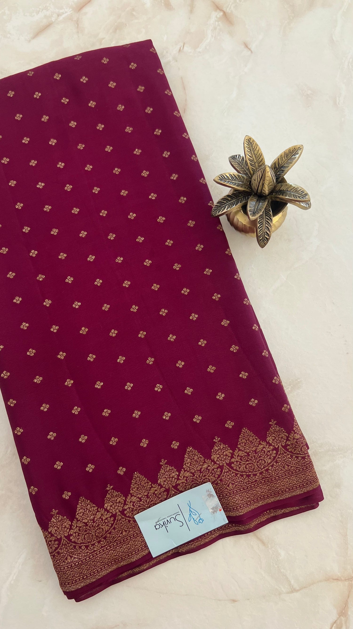 SUP1097 - WINE PURE CREPE SILK SAREE