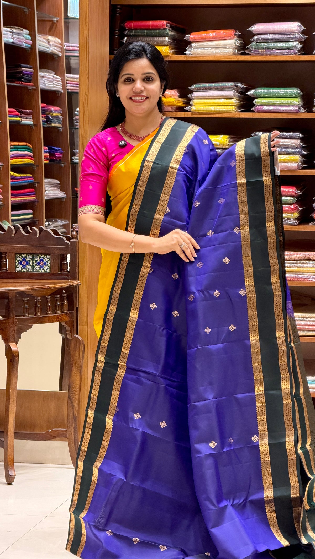 PURE KANJIVARAM SILK SAREE PSM11-ROYALBLUE WITH BOTTLEGREEN
