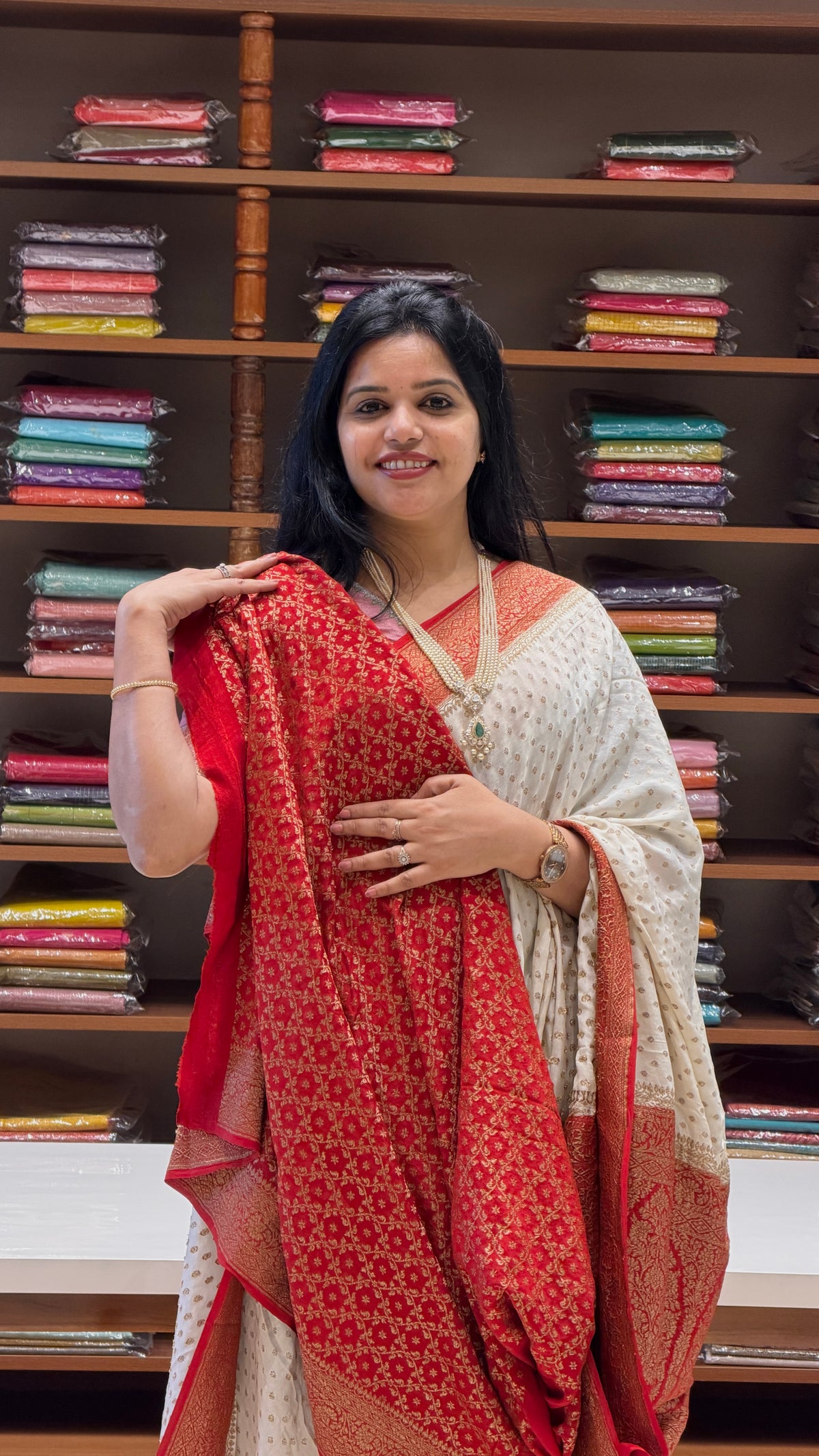 PURE BANARASI CREPE SAREE PSJV281-WHITE