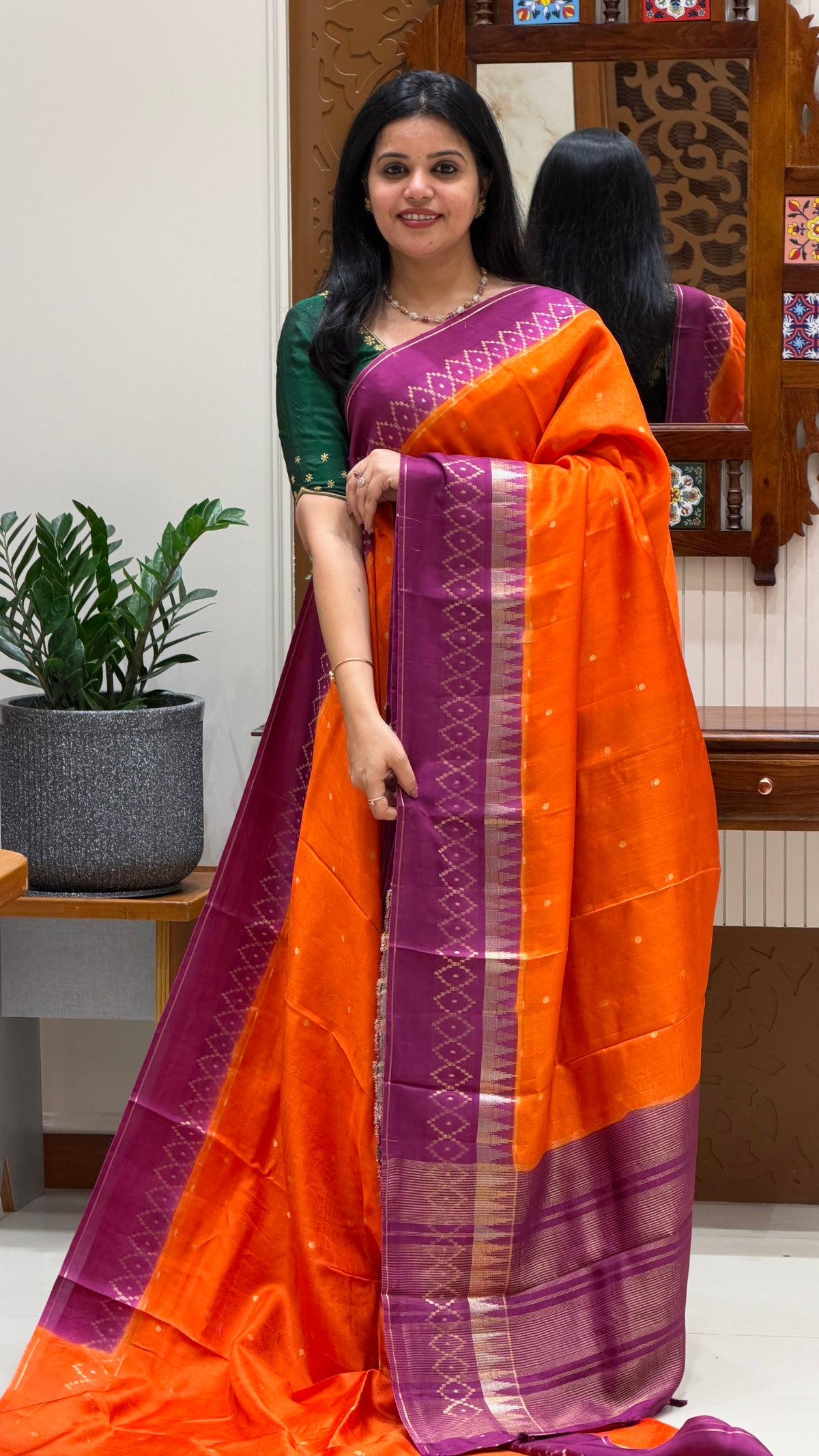 TUSSER CREPE SILK SAREE SUV6089-ORANGE