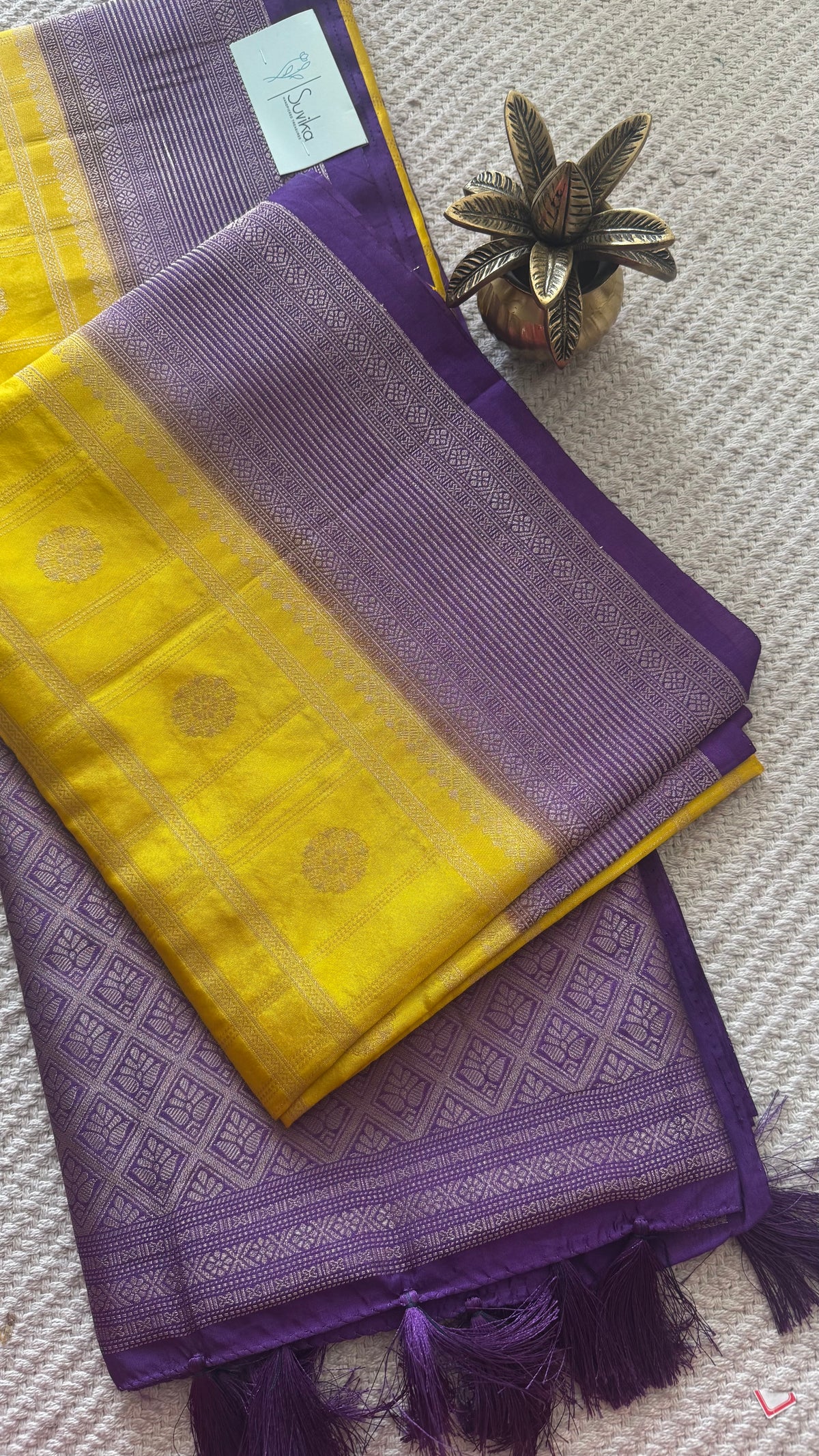 Crepe tusser silk saree SUV5893-MUSTARD WITH PURPLE