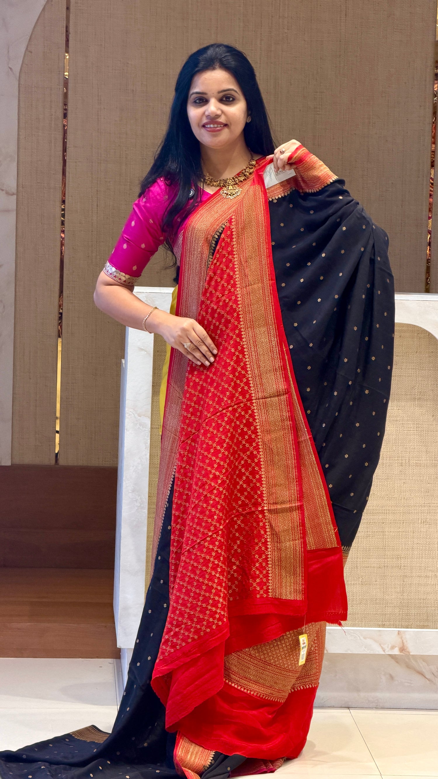 PSUV226-BLACK WITH RED pure banarasi crepe silk saree