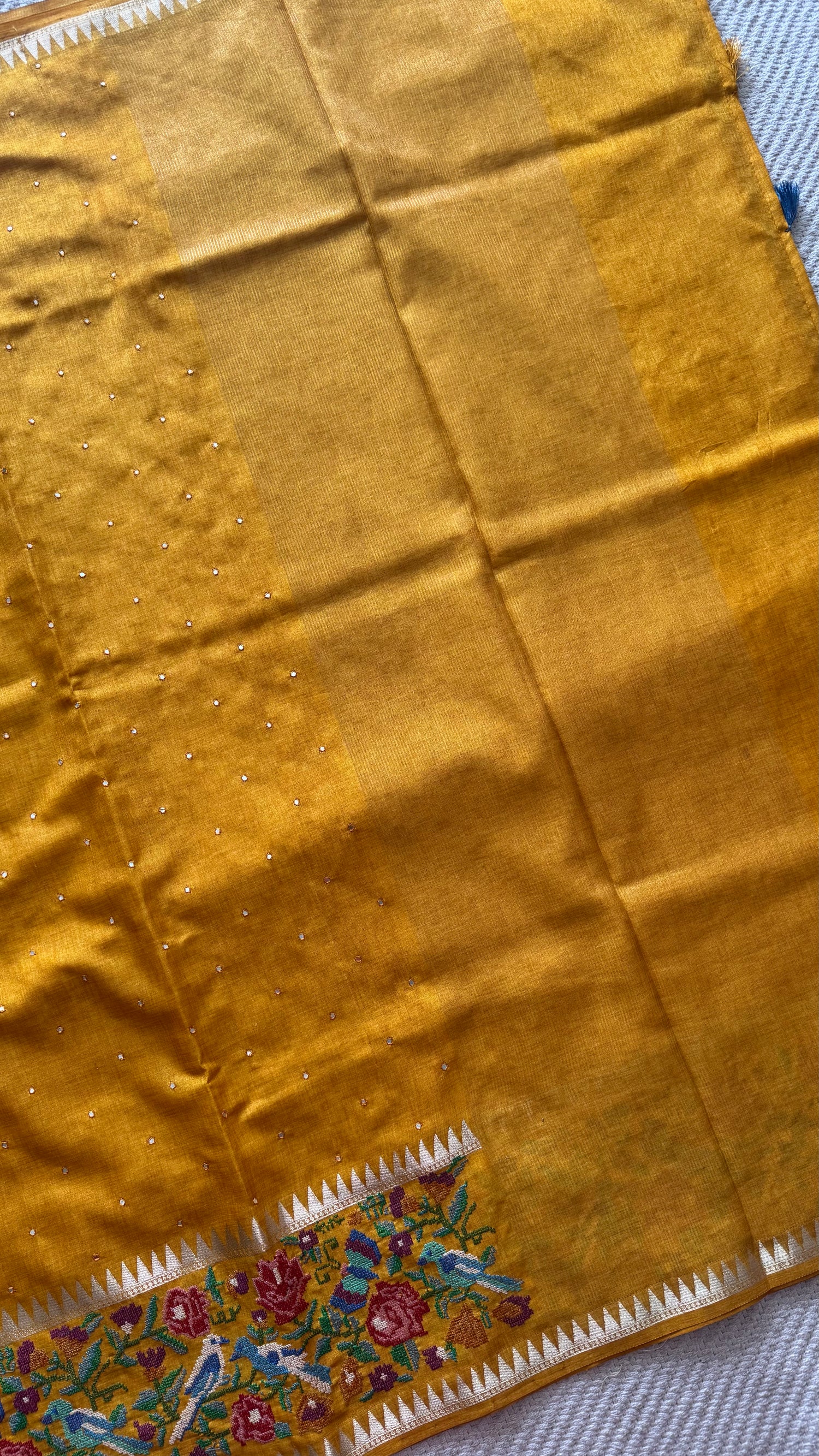 TUSSER CREPE SAREE SUV5420-YELLOW