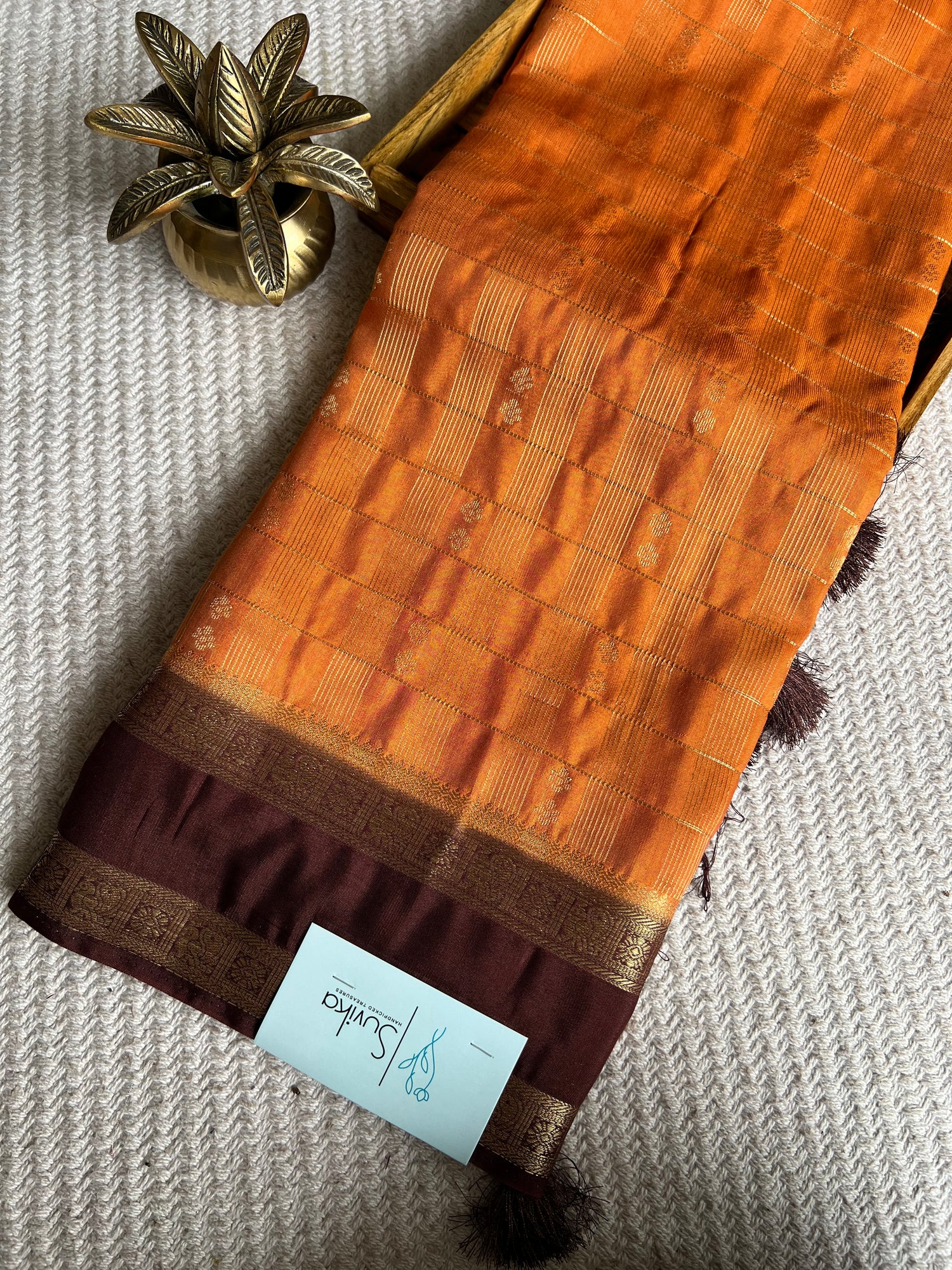CREPE SILK SAREE SUV5476-ORANGE WITH BROWN