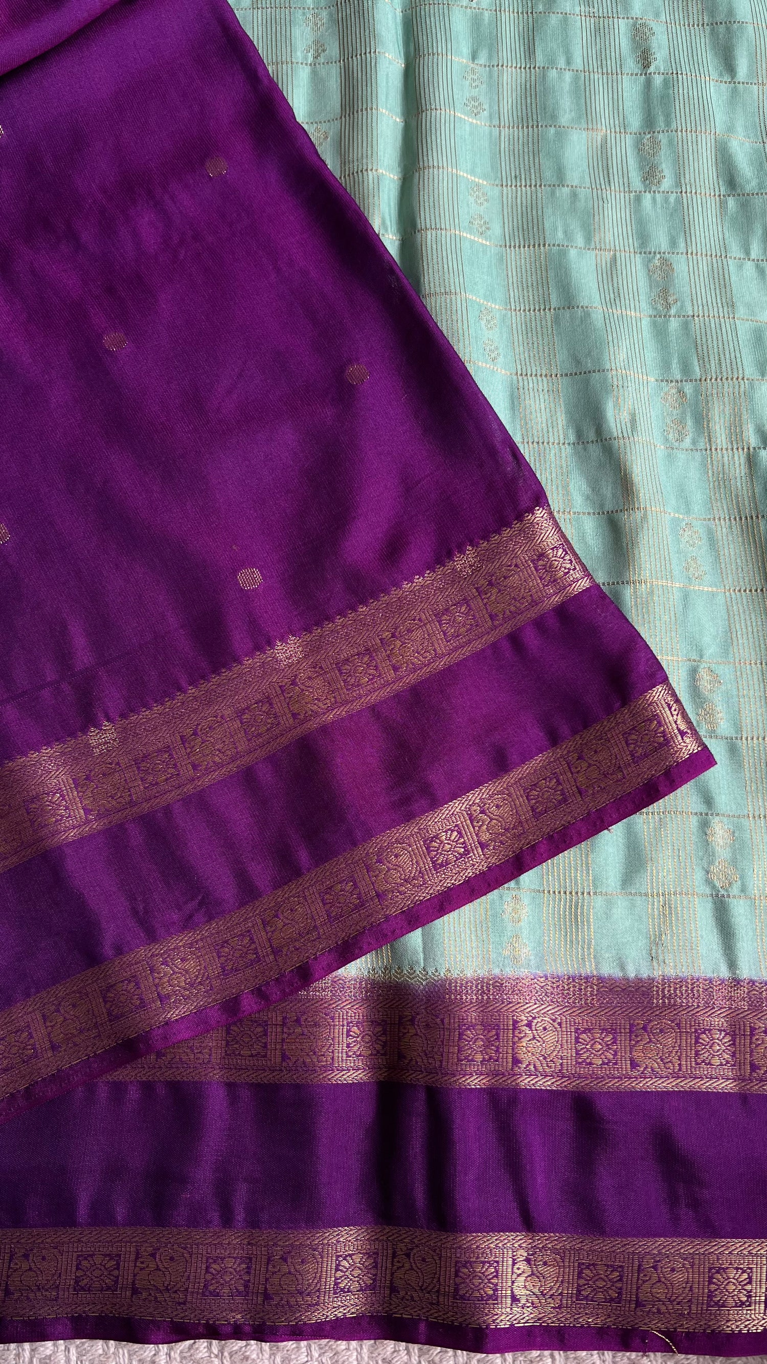 CREPE SILK SAREE SUV5476-SEAGREEN WITH PURPLE