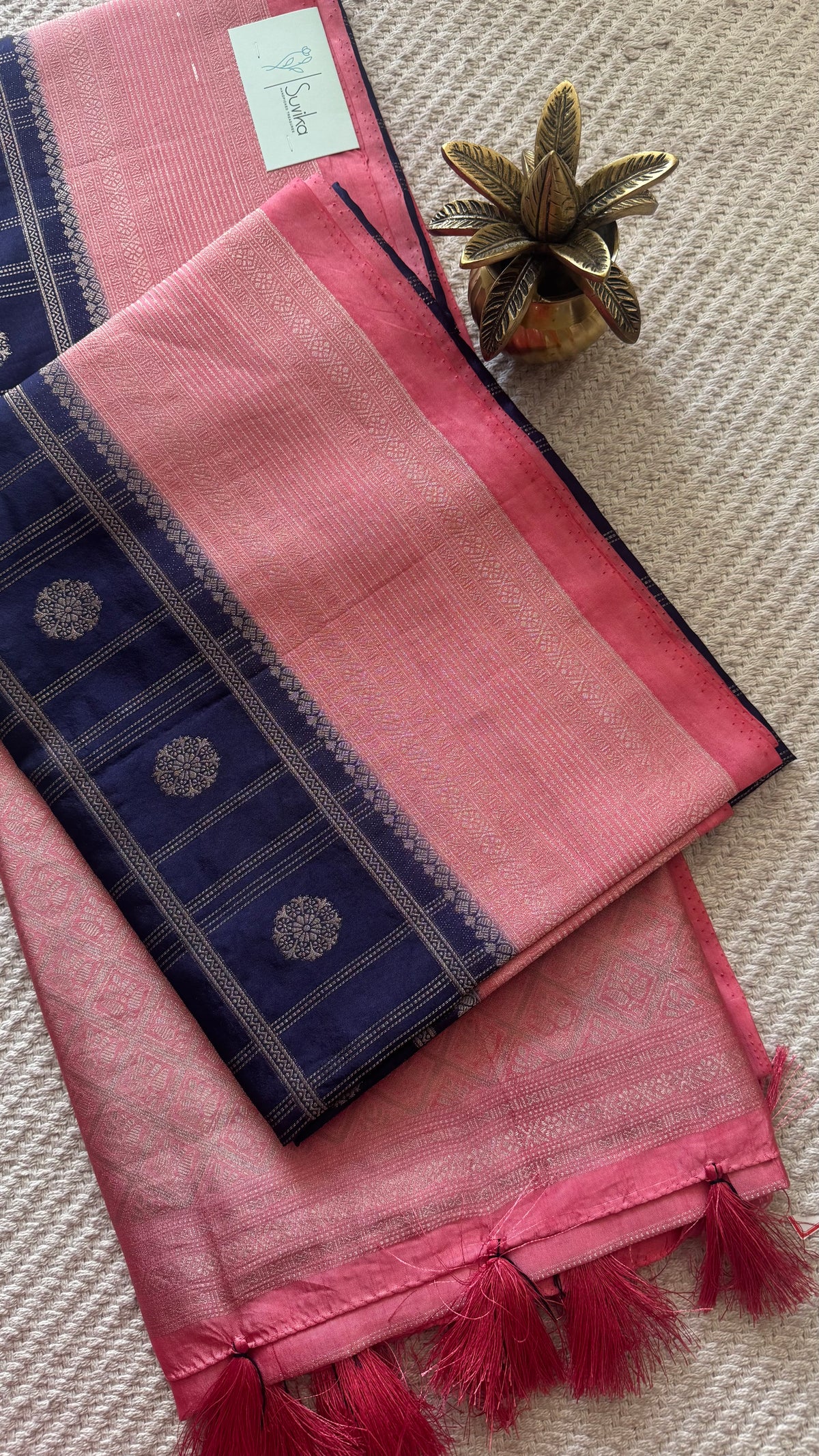Crepe tusser silk saree SUV5893-NAVYBLUE WITH PEACH
