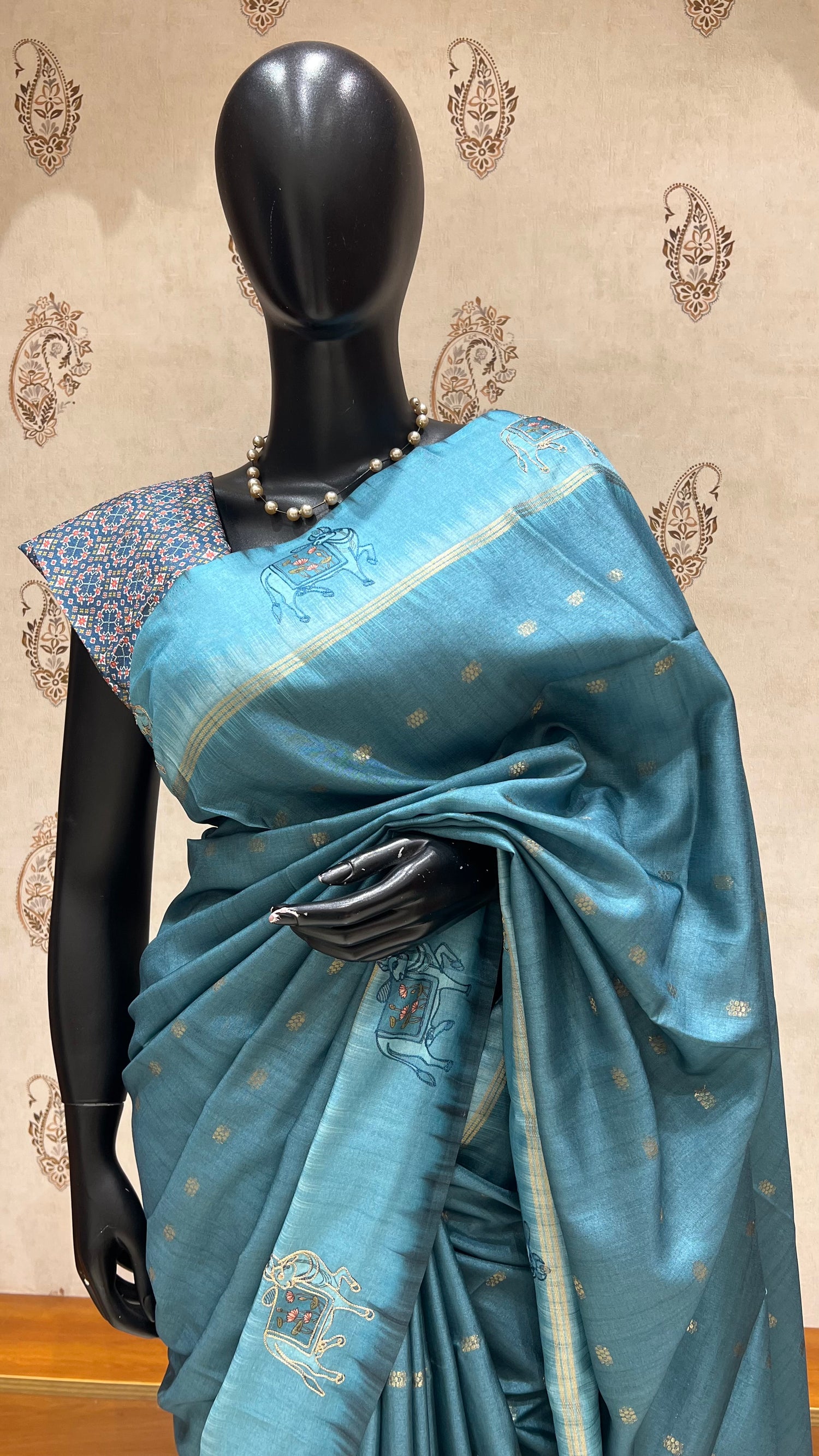 TUSSER SILK SAREE SUV5576-SEABLUE