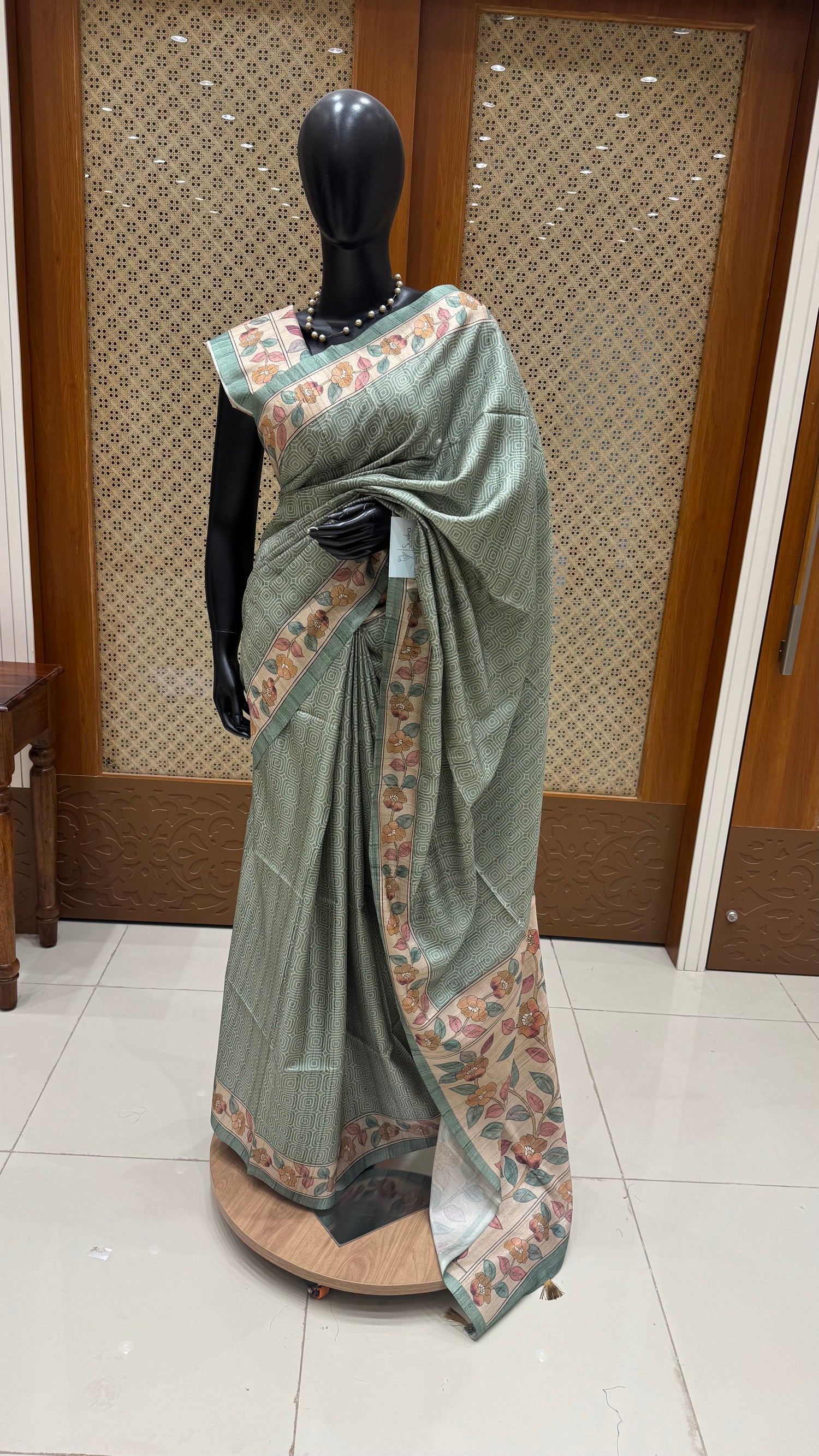 SEMI TUSSER SAREE SUV5251-GREEN