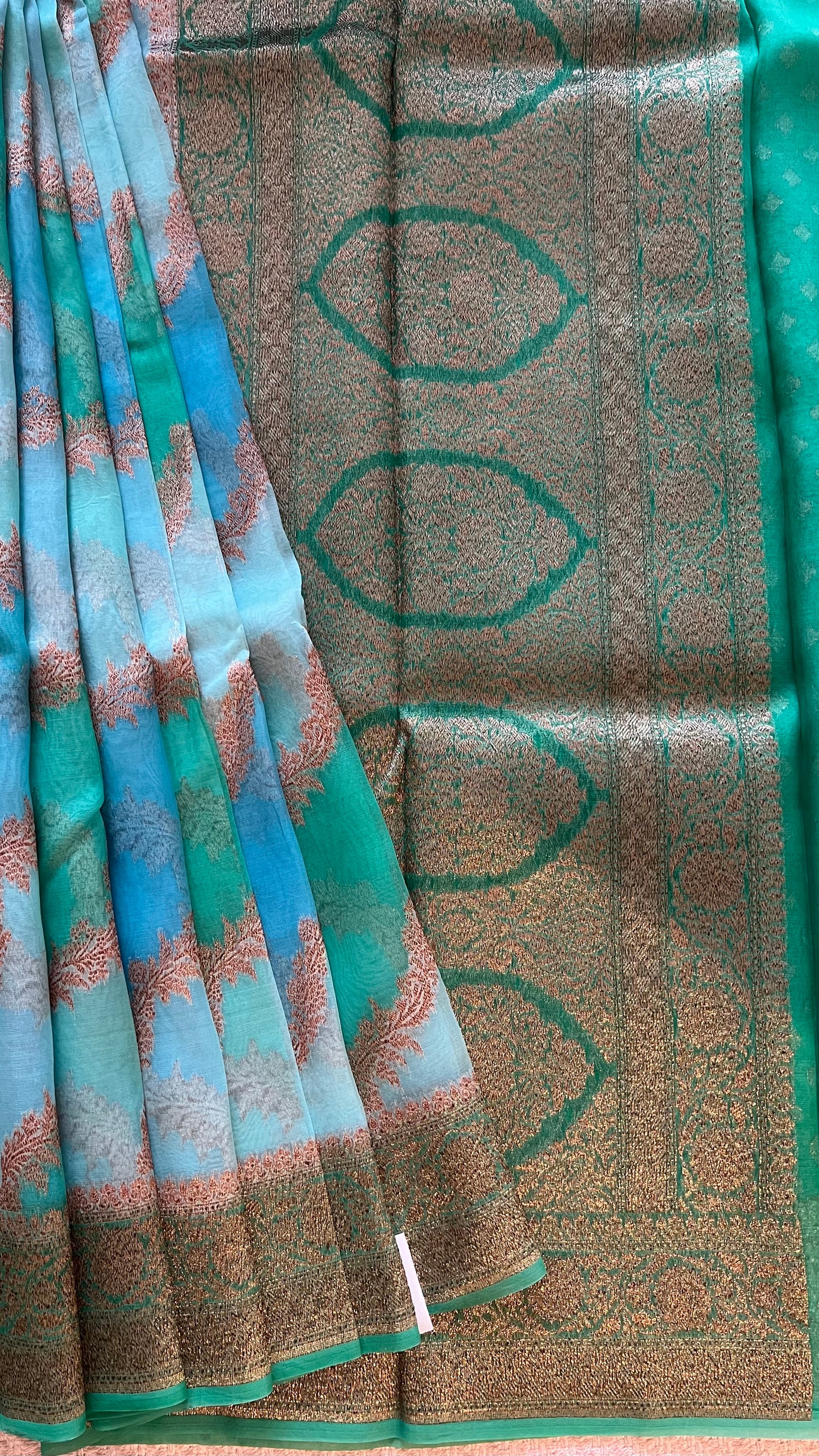 PSUV104-SEAGREEN PURE KORA ORGANZA SILK SAREE